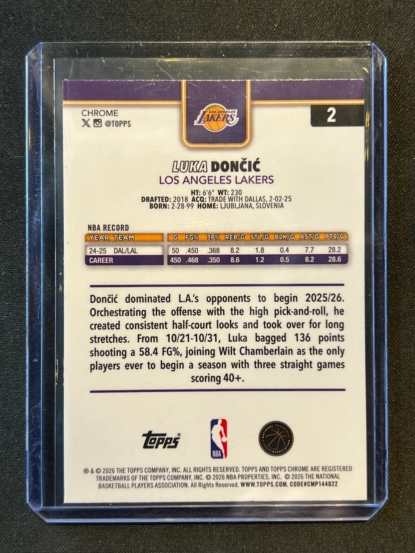 2025-26 Topps Chrome Update Luka Doncic X-Fractor Refractor Lakers #2