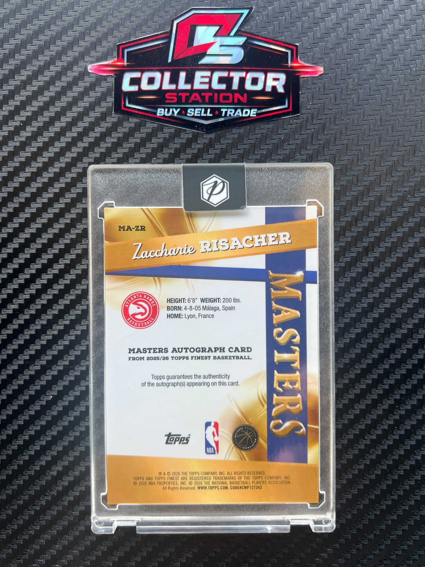 2025-26 Topps Finest Zaccharie Risacher Masters Auto Gold #/50