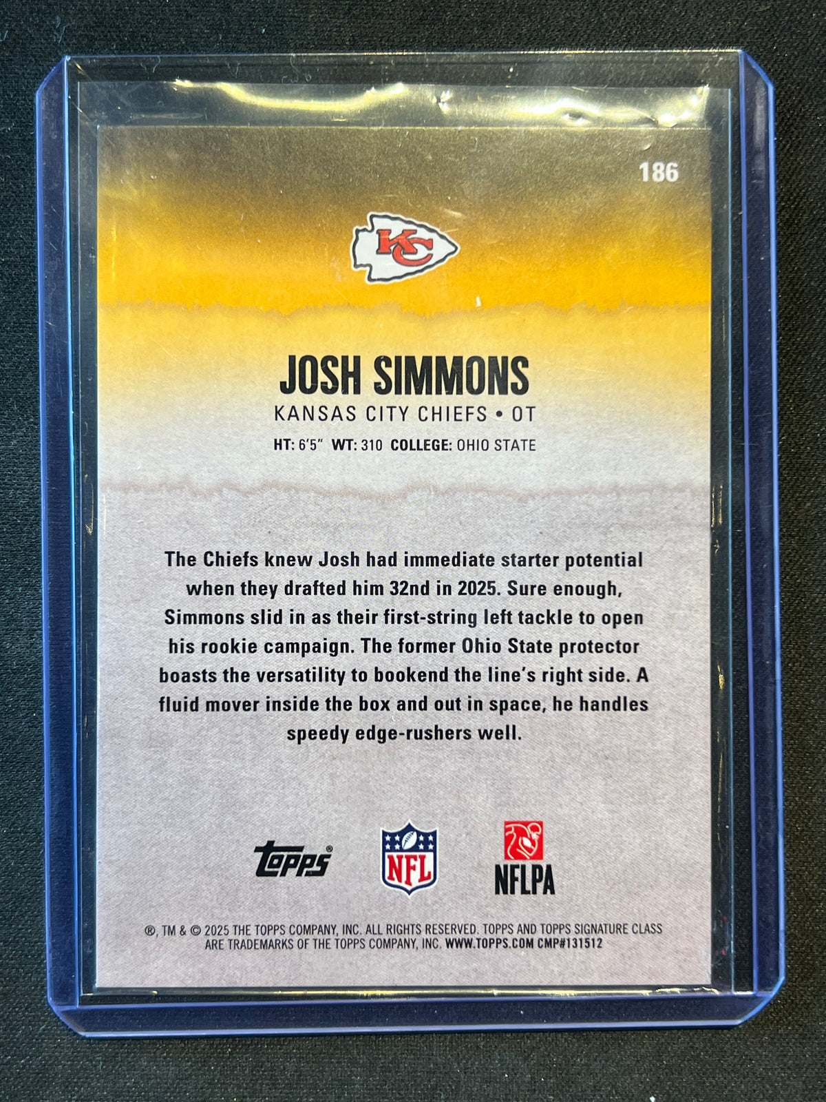 2025 Topps Signature Josh Simmons Rookie #186 Chiefs /50