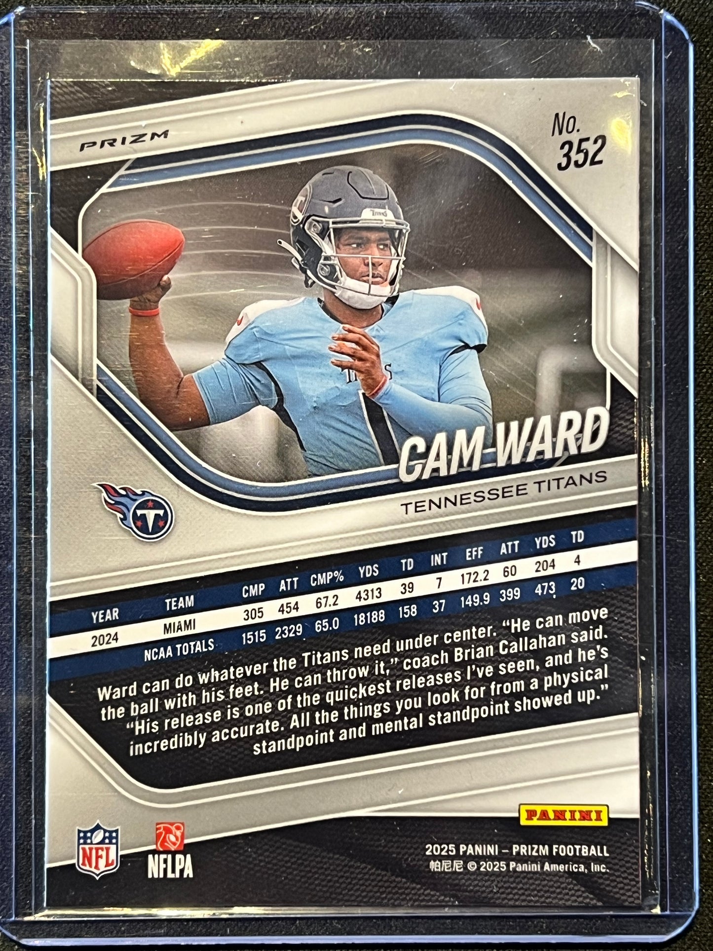 2025 Panini Prizm Cam Ward Rookie (RC) Silver Prizm #352 Tennessee Titans