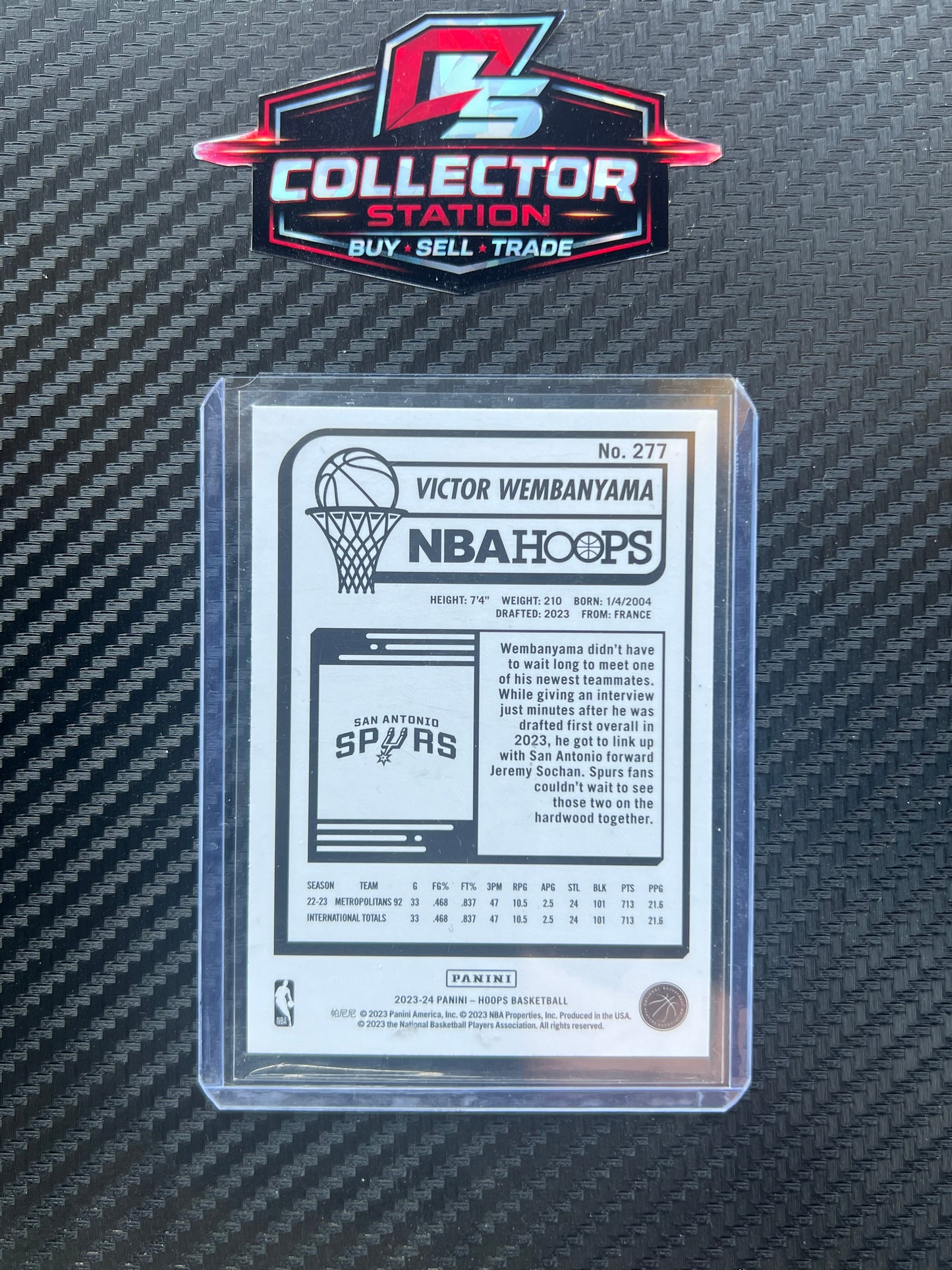2023-24 Panini Hoops #277 Victor Wembanyama Winter Rookie Card