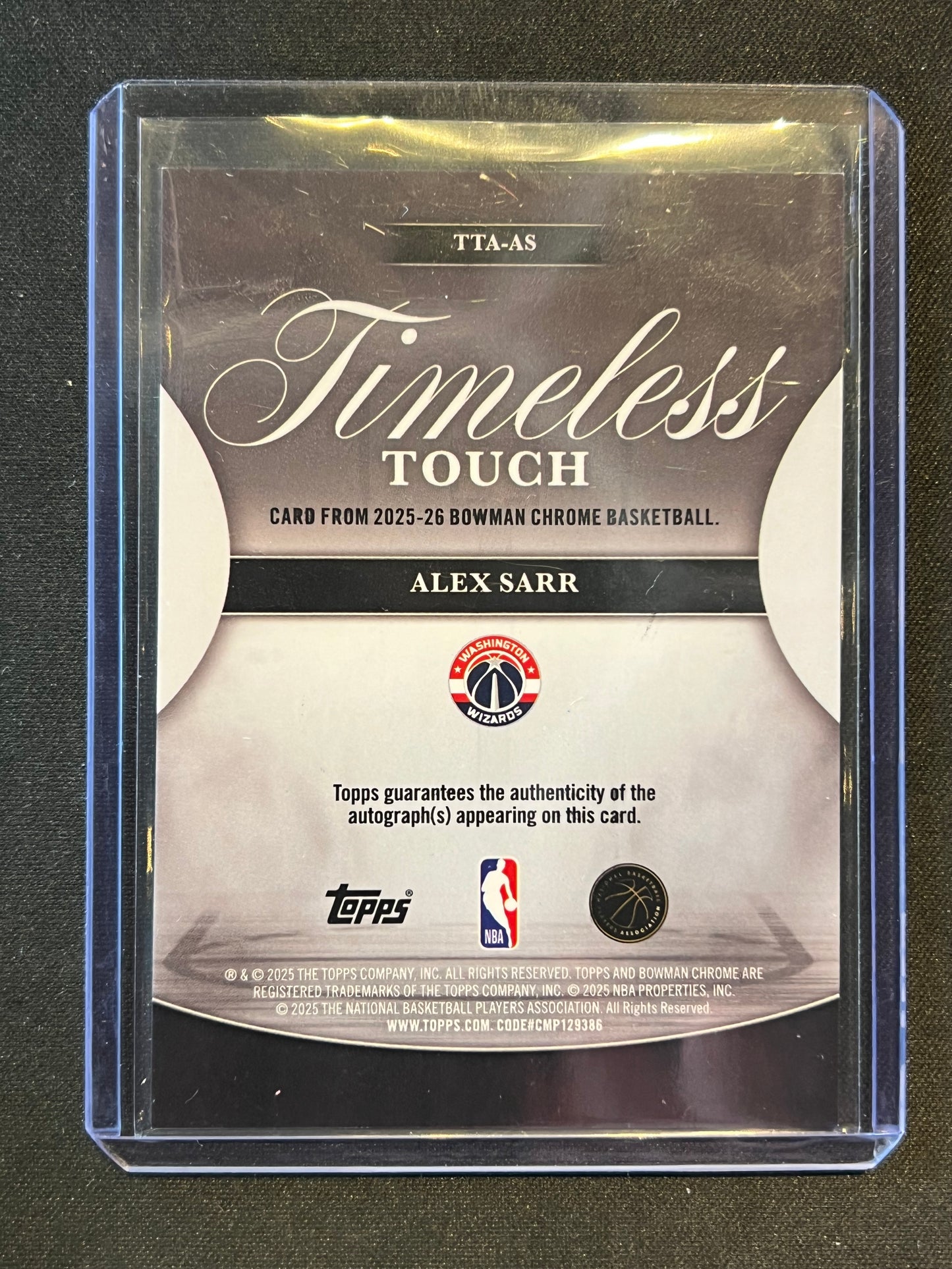 2025-26 Bowman Chrome Alex Sarr Timeless Touch Signatures Auto #TTA-AS Wizards
