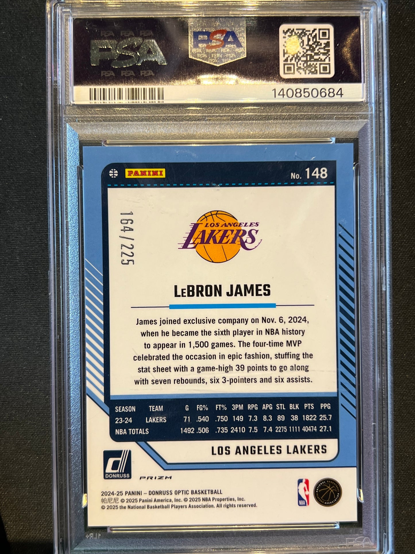 2024 Panini Donruss Optic #148 LeBron James Orange Shock Prizm #/225 PSA 9