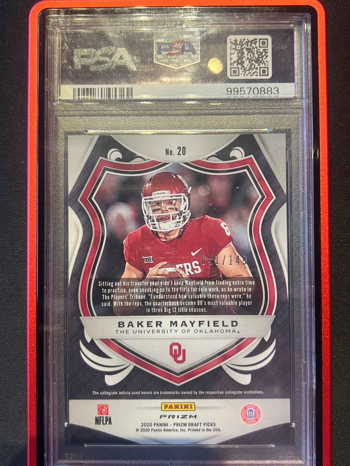 2020 Panini Prizm DraftPicks Baker Mayfield #20 Neon Orange Prizm /149 PSA 10