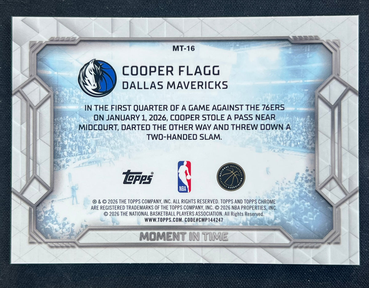 2025-26 Topps Chrome Cooper Flagg Mavericks Moment in Time #MT-16 Green 03/99 RC