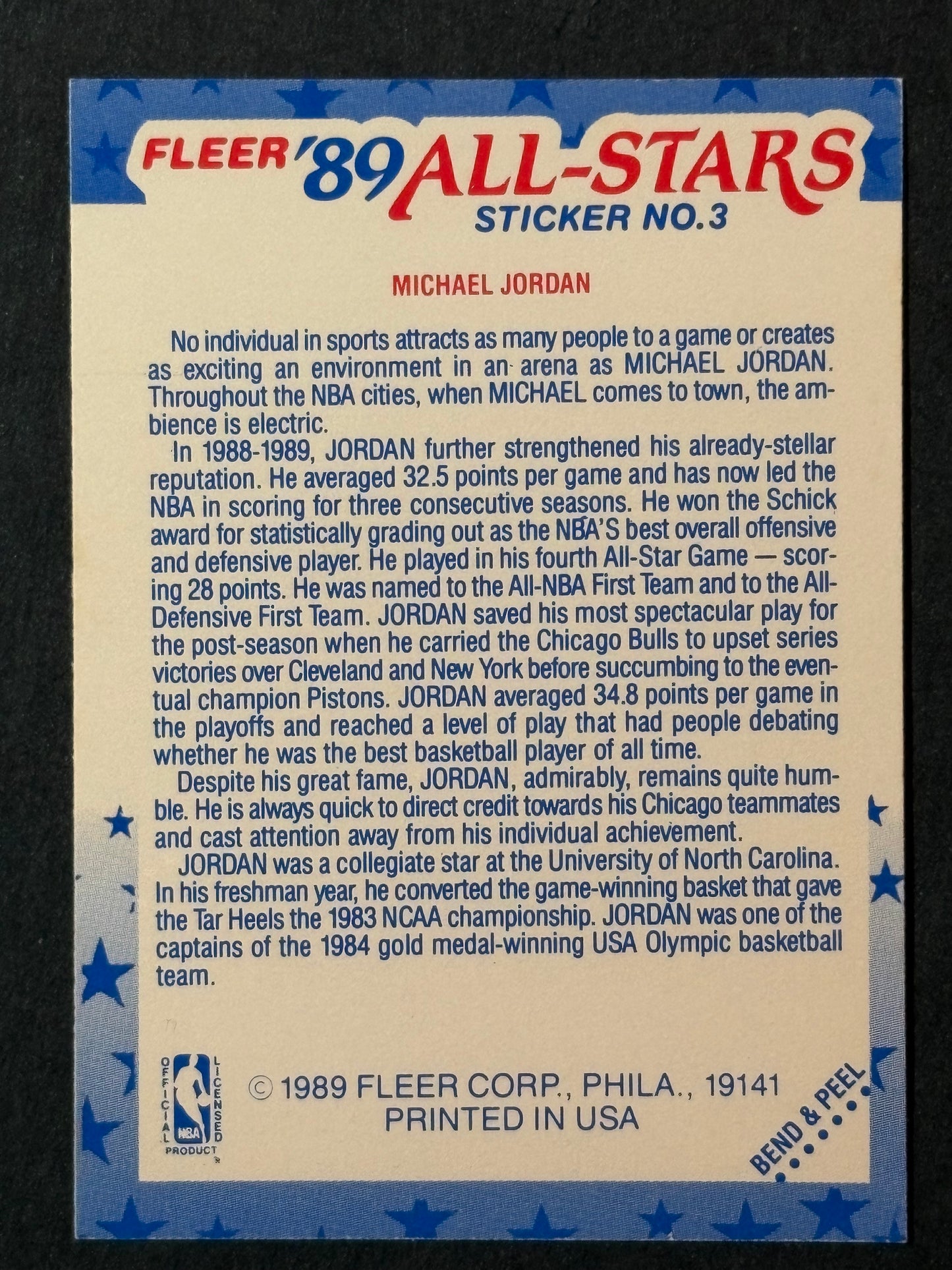 1989-90 Fleer All-Stars Stickers Michael Jordan #3