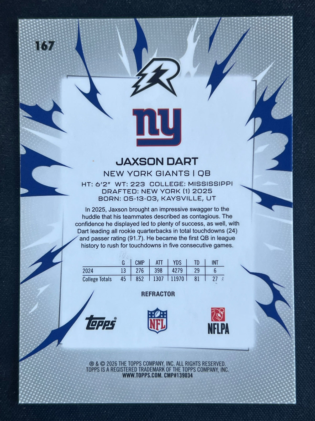 2026 Topps Resurgence Refractor Jaxon Dart #167