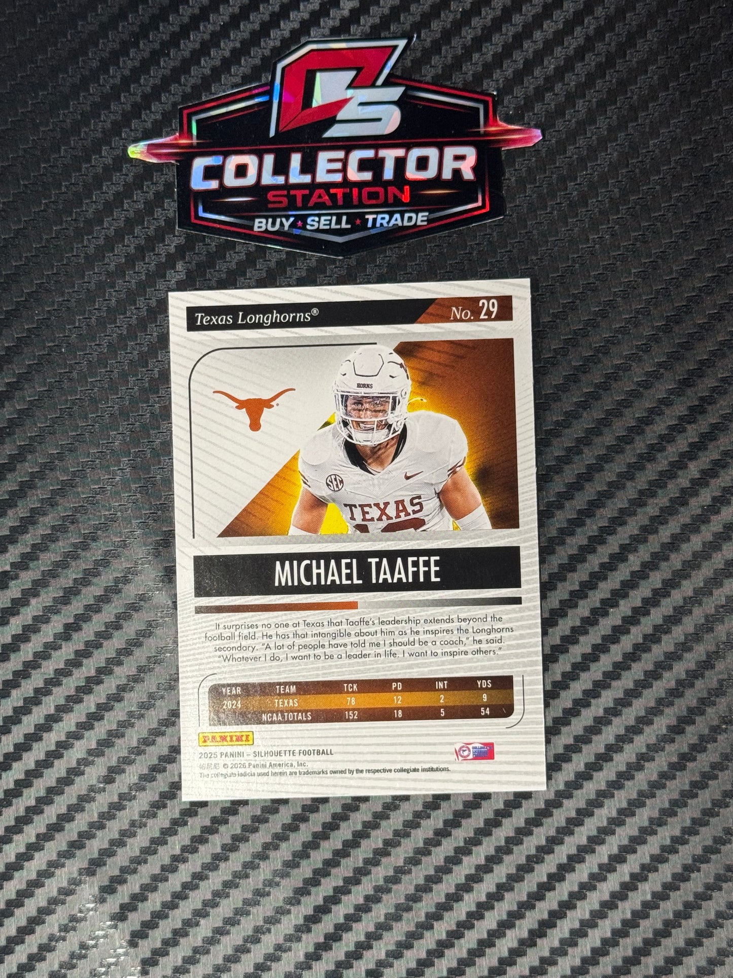 2025 Panini Silhouette #29 Michael Taaffe /99 University Of Texas NIL