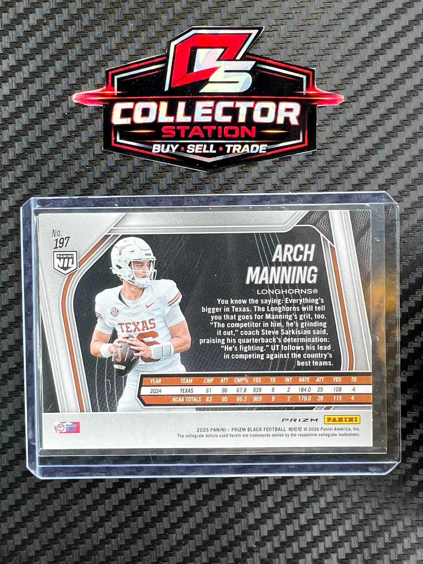 2025 Prizm Black Arch Manning #197 Silver Prizm - Texas Longhorns NIL