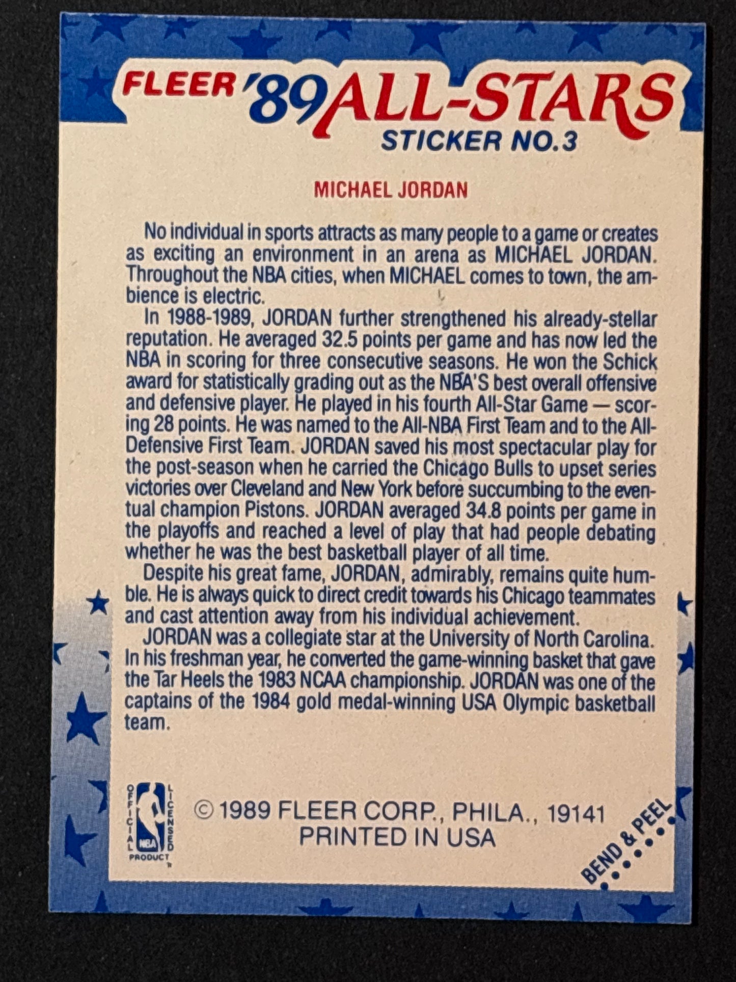 1989-90 Fleer All-Stars Stickers Michael Jordan #3