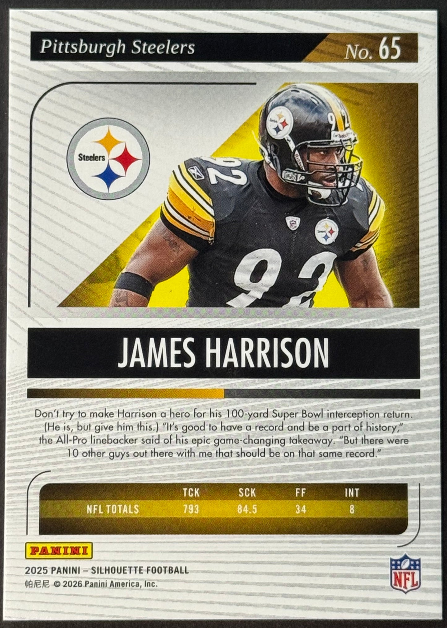 2025 Panini Silhouette James Harrison Bookend 25/25 #65