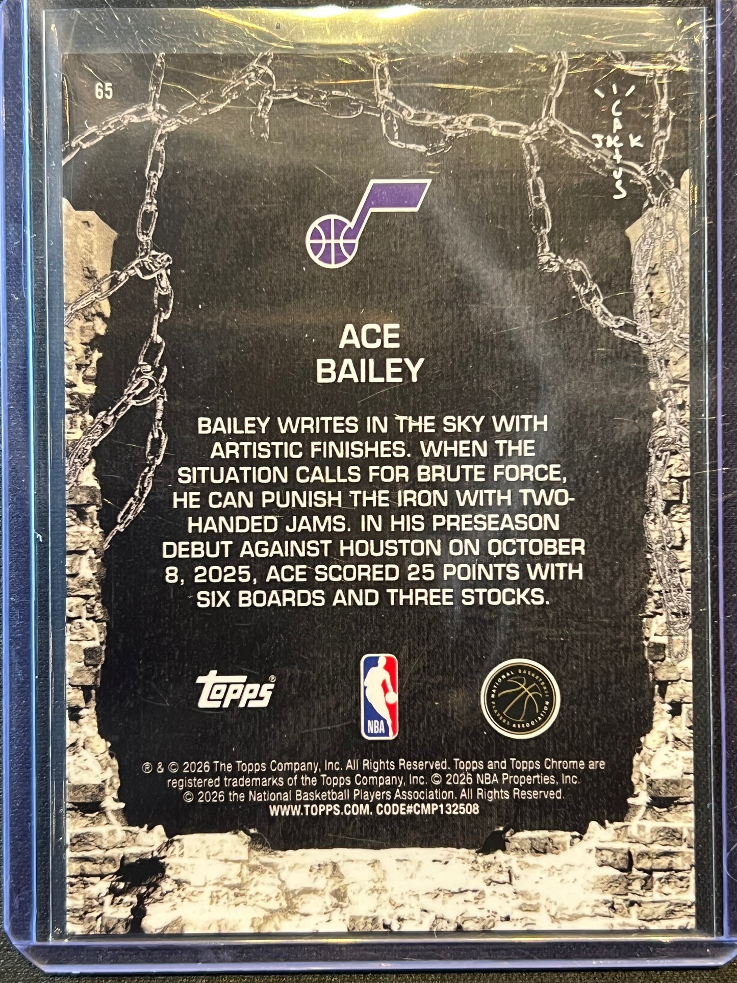 2025-26 Topps Chrome Cactus Jack Ace Bailey #65 Teal Speckle RC /299 Jazz