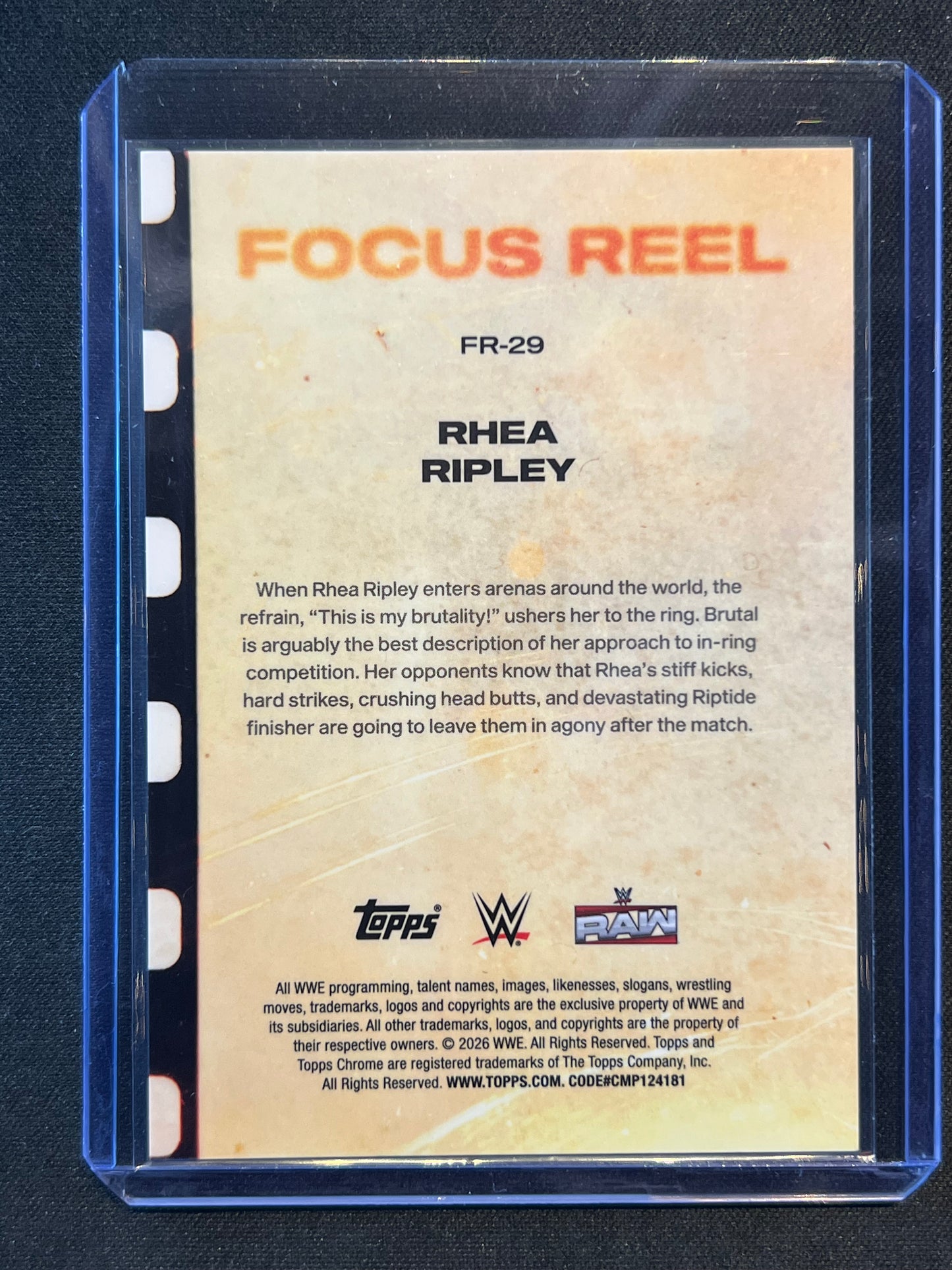 2026 Topps Chrome WWE Rhea Ripley Focus Reel Gold Foil Refractor /50 #FR-29