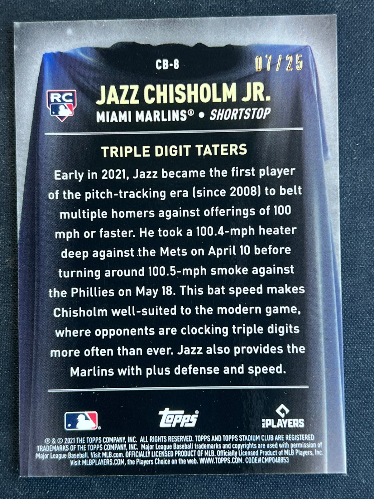 2021 Stadium Club Chrome Crystal Ball Jazz Chisholm Jr. Orange 07/25 PSA 9 #CB-8