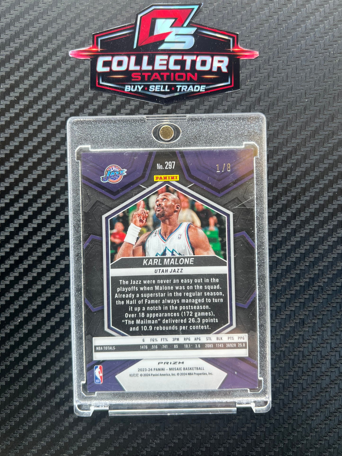 2023-24 Panini Mosaic NBA Greats Karl Malone #297 Choice Black Gold Mosaic Prizm /8
