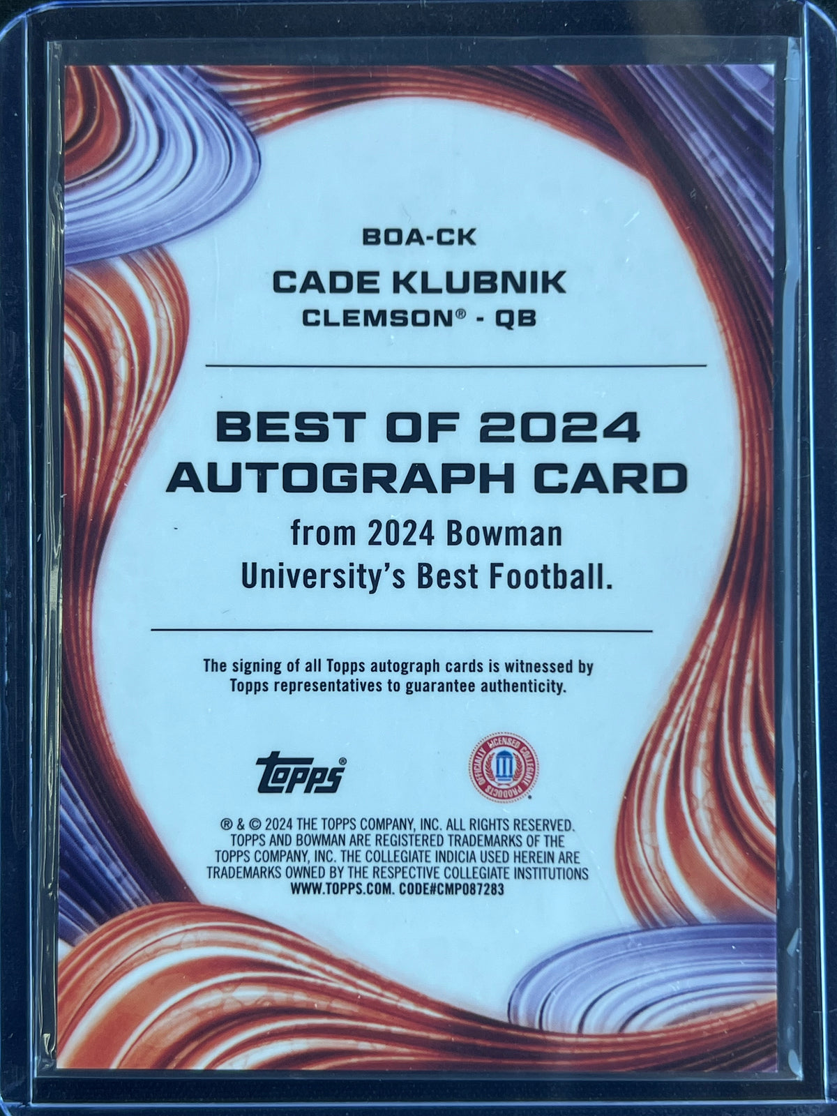 2024 Bowman University Best - Best of 2024 Autographs Cade Klubnik #BOA-CK Clemson