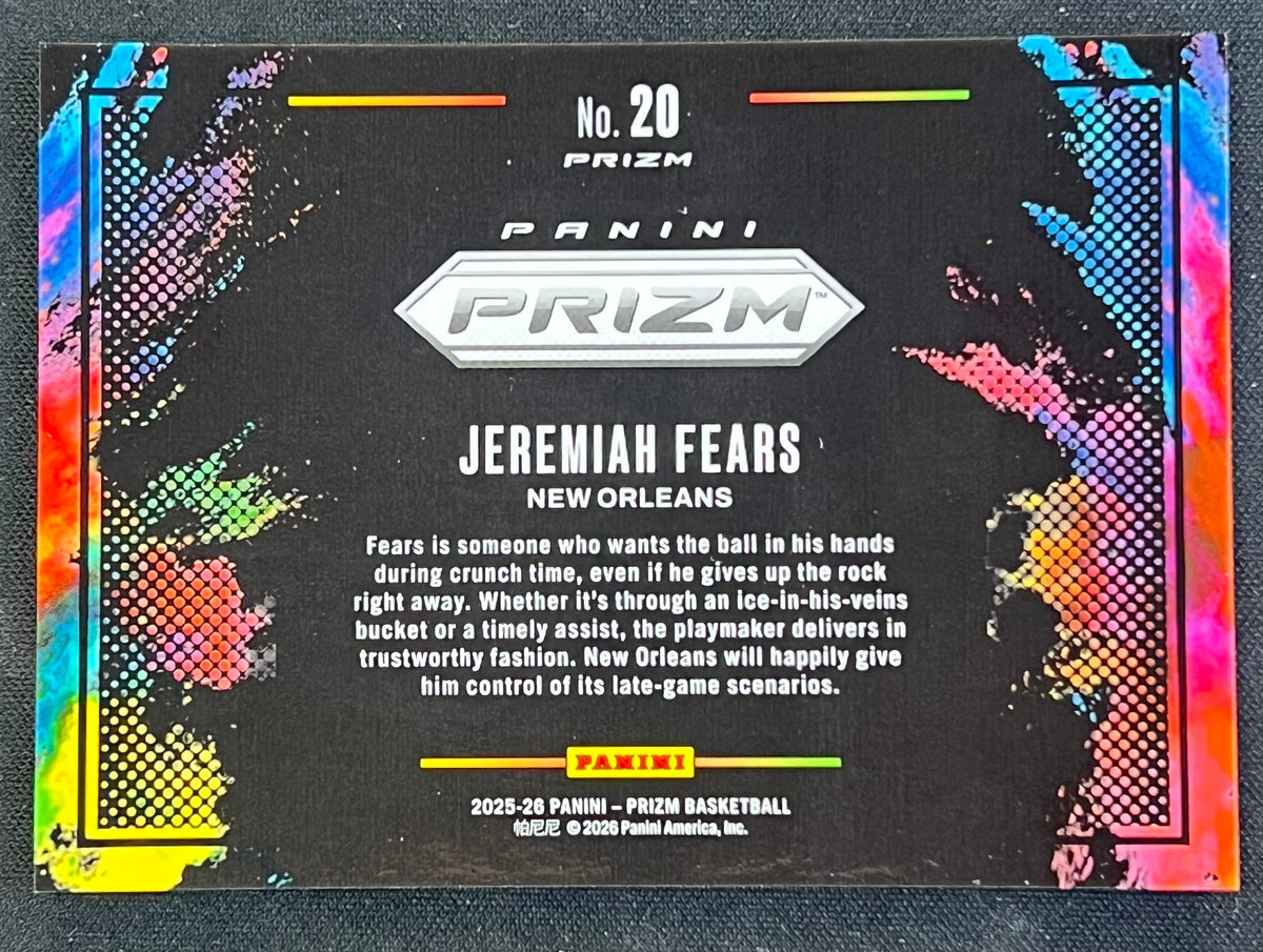 2025-26 Panini Prizm Jeremiah Fears Black Color Blast SSP RC Pelicans Rookie