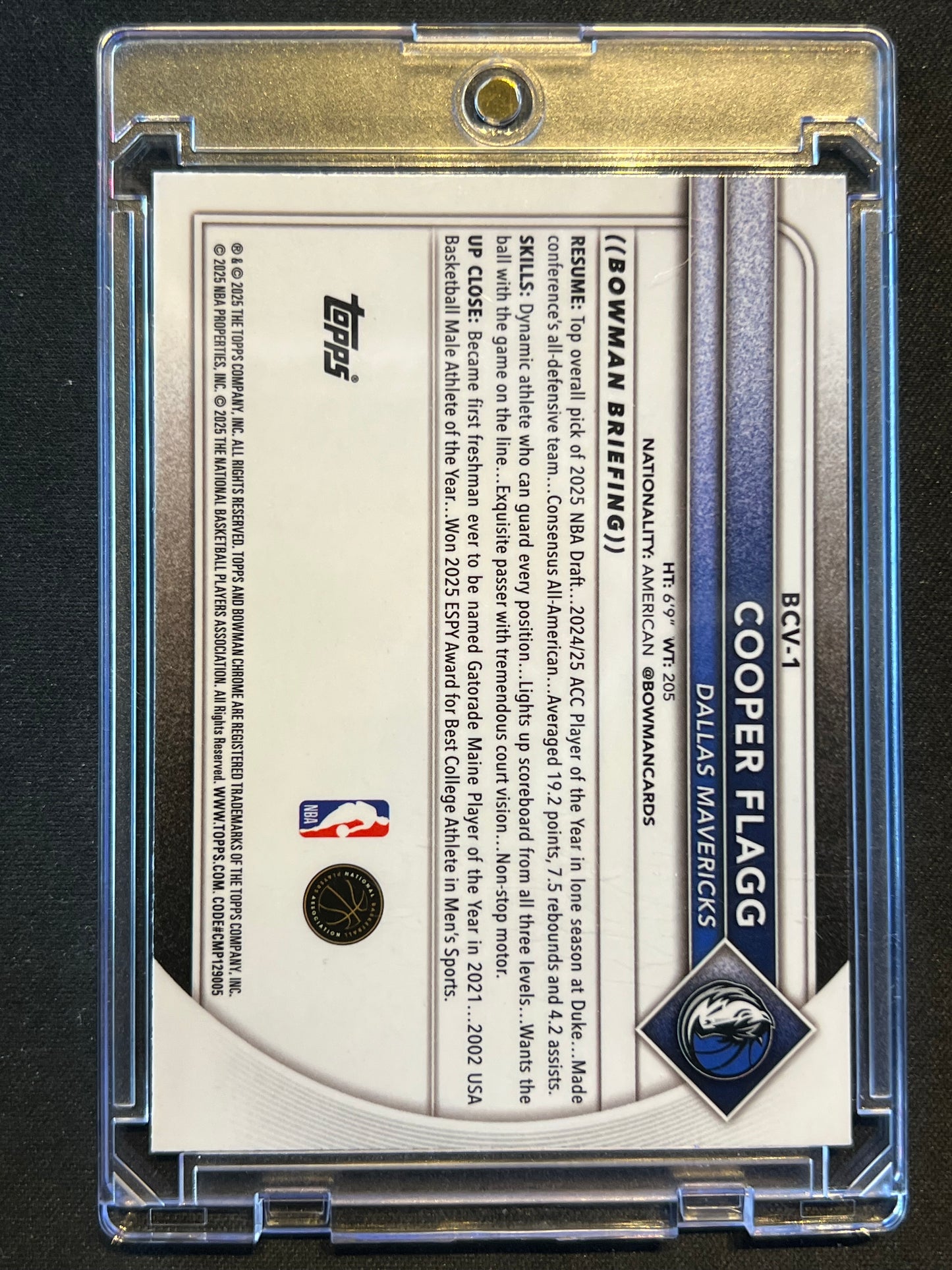 2025-26 Bowman Cooper Flagg Chrome RC Reptilian Refractor #BCV-1 Mavericks