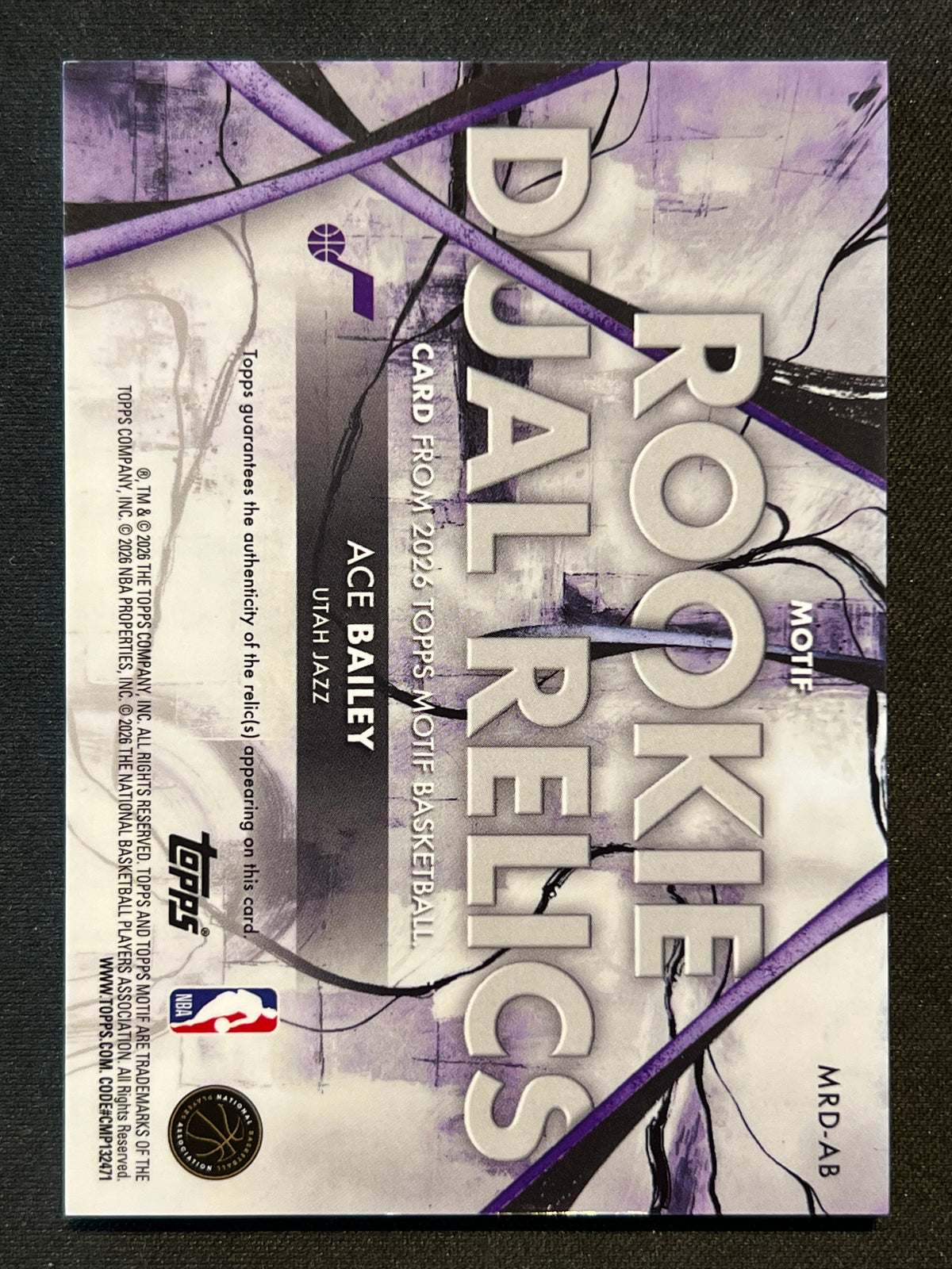 2026 Topps Motif Ace Bailey Rookie Dual Relics Utah Jazz RC Patch 27/75 #MRD-AB