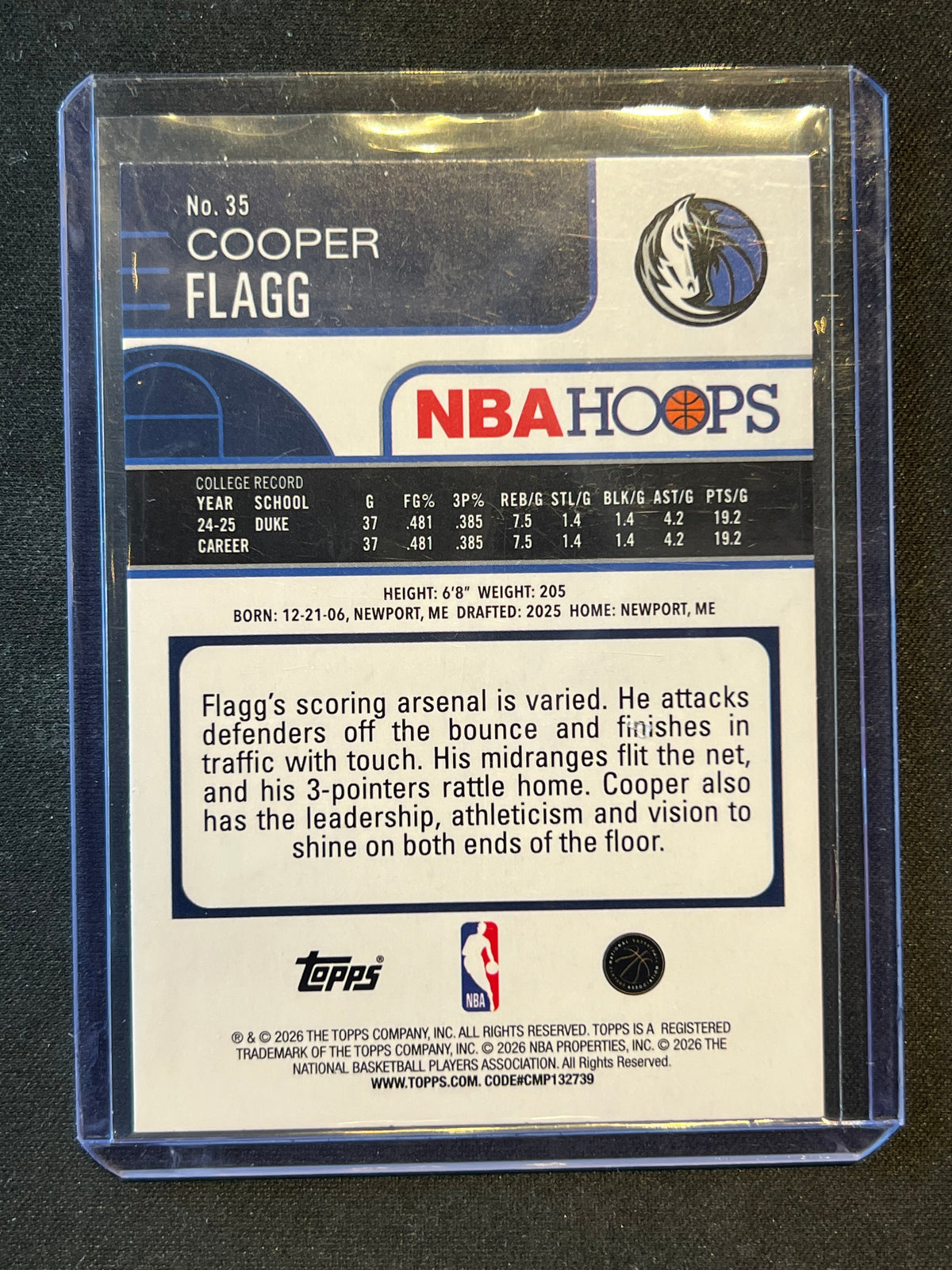 2025-26 Topps NBA Hoops Silver Holo Cooper Flagg #35 RC