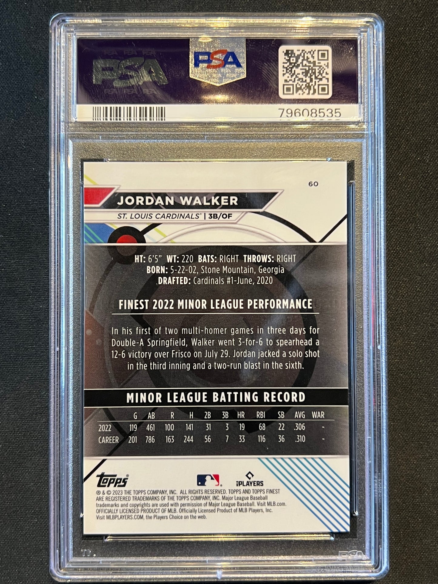 2023 Topps Finest - Jordan Walker #60 Green Speckle Refractor /125 (RC) PSA 10