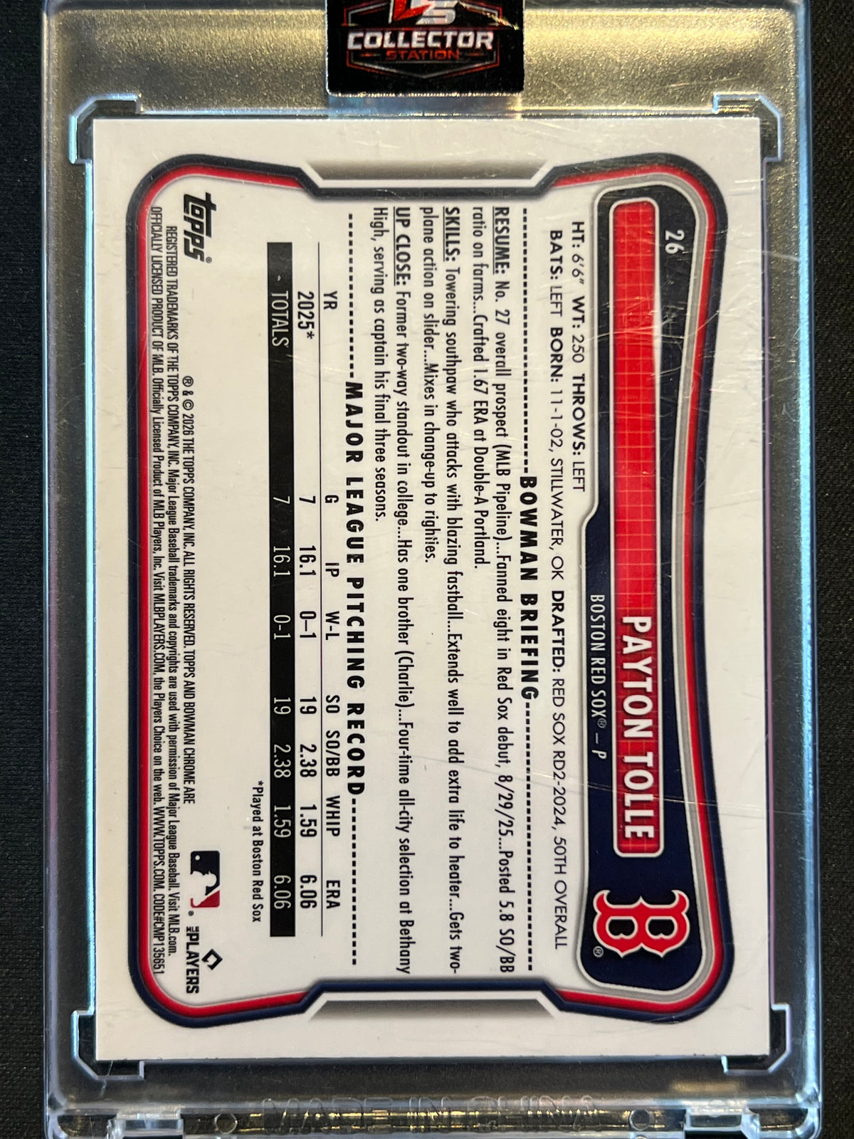 2026 Bowman Mega Box Payton Tolle Chrome RC Green Mojo Refractor #/99 Red Sox