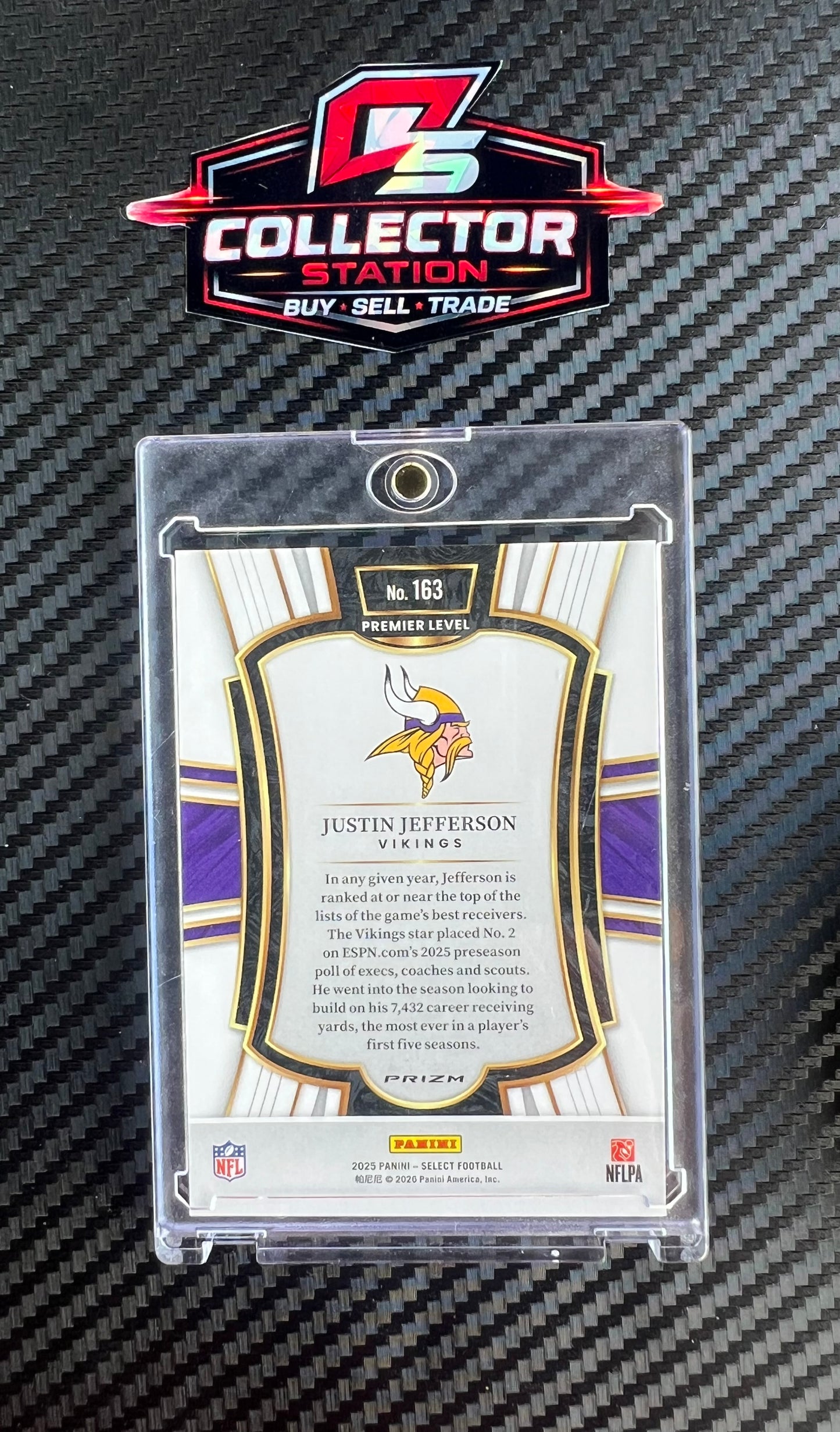 2025 Panini Select Justin Jefferson Premier Level Zebra Prizm #163