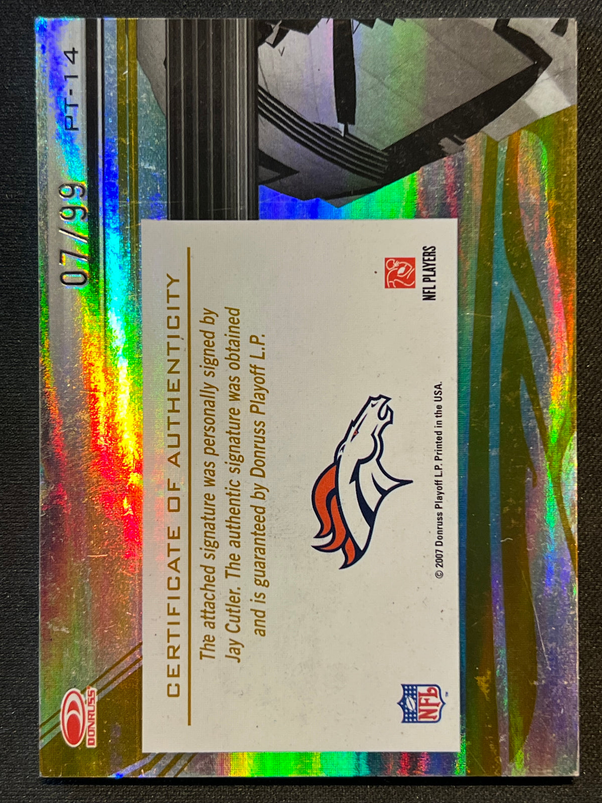 2007 Donruss Elite - Passing the Torch Jay Cutler #PT-14 Autographs /99 (AU)