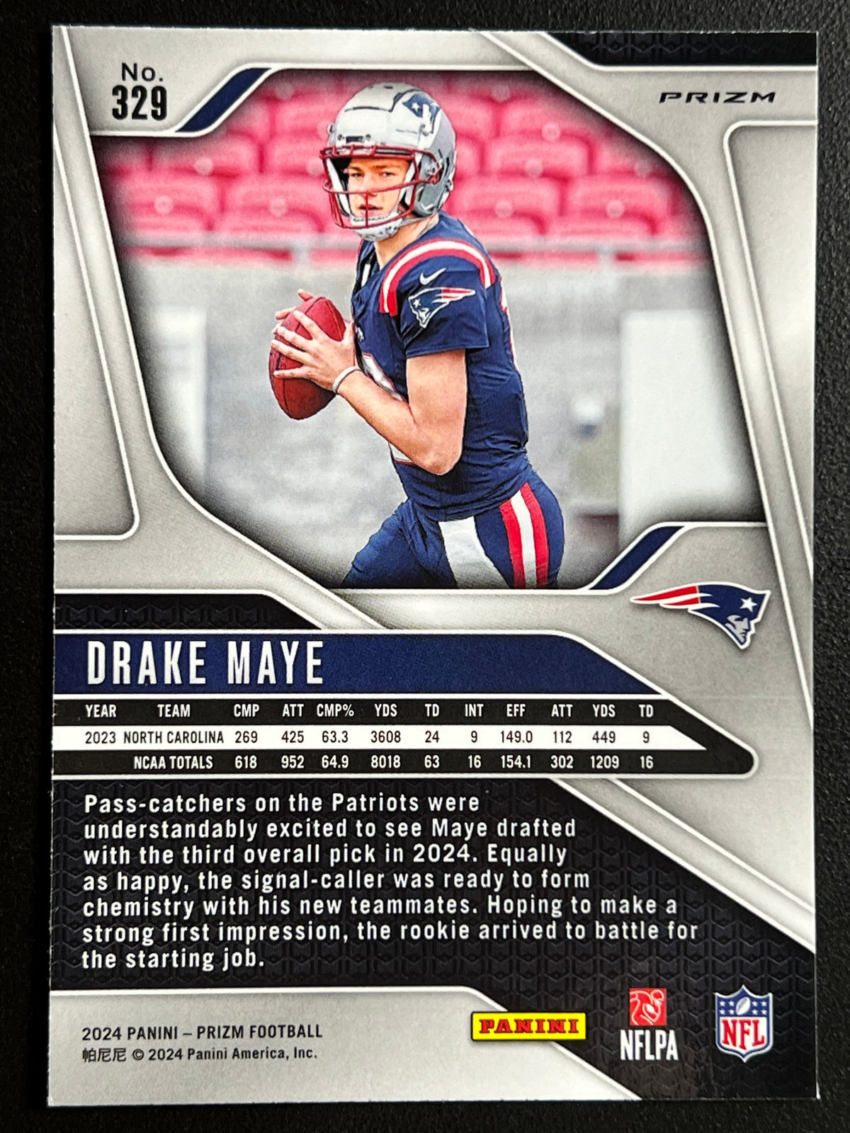 2024 Panini Prizm: Drake Maye True Silver Prizm (RC) #329 Patriots