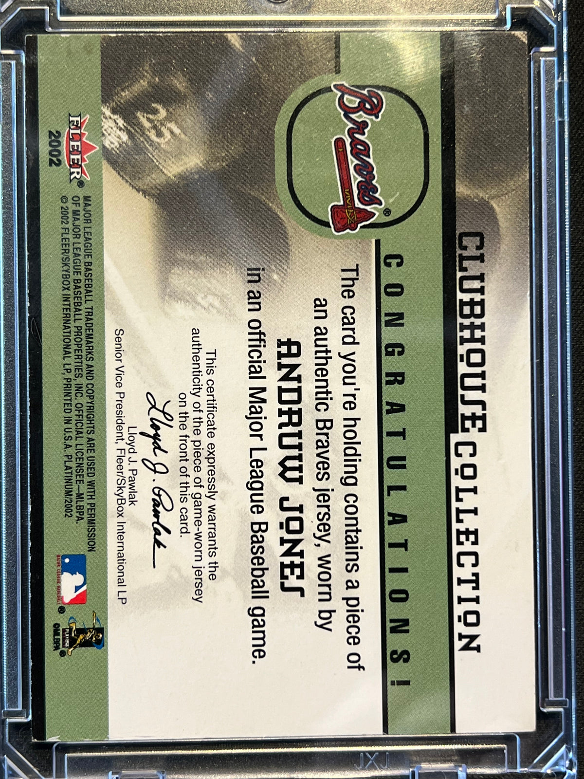 2002 Fleer Platinum Clubhouse Collection Andruw Jones Game Worn Patch Braves (MEM)