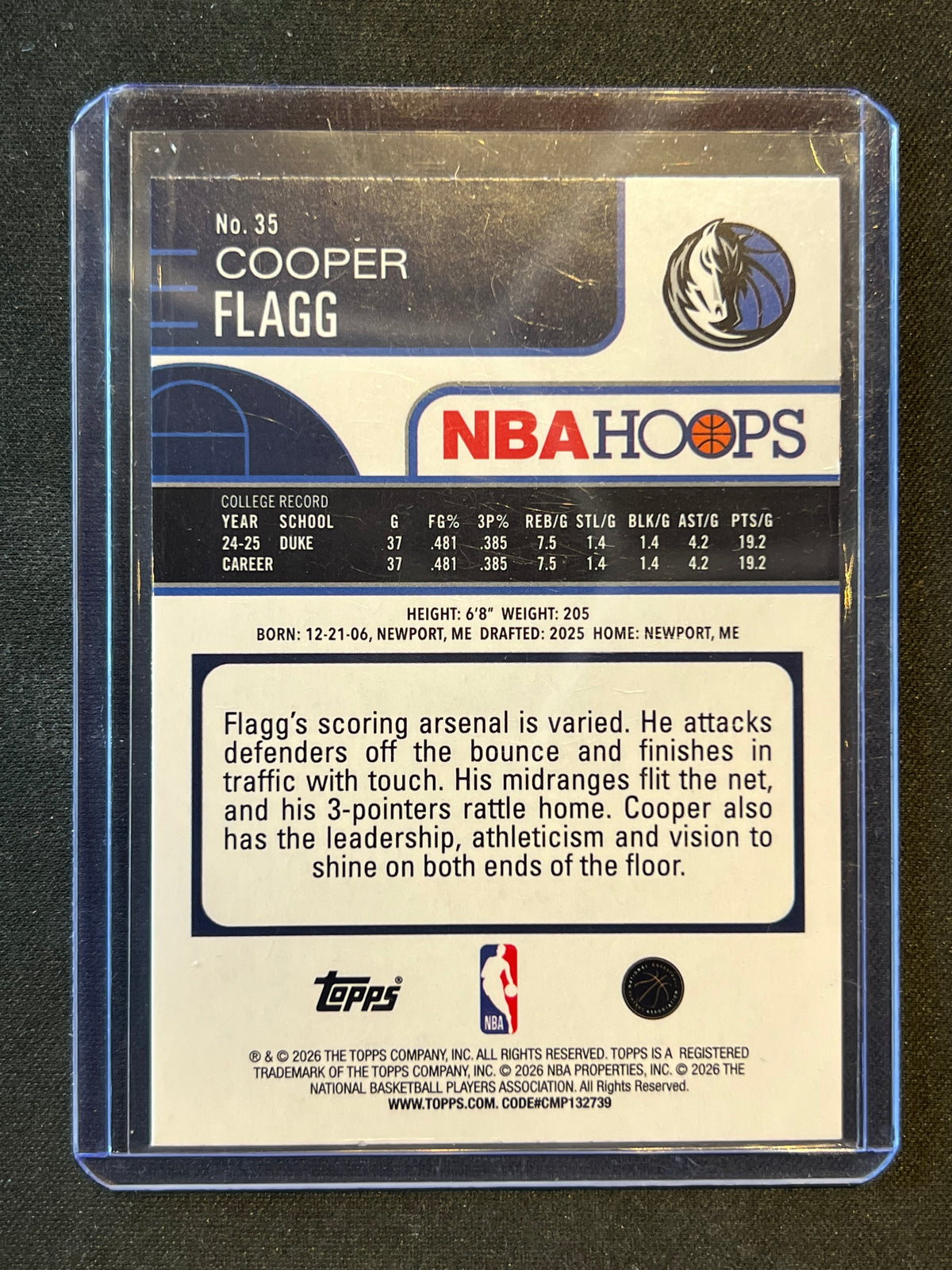 2025-26 Topps NBA Hoops Silver Holo Cooper Flagg #35 RC