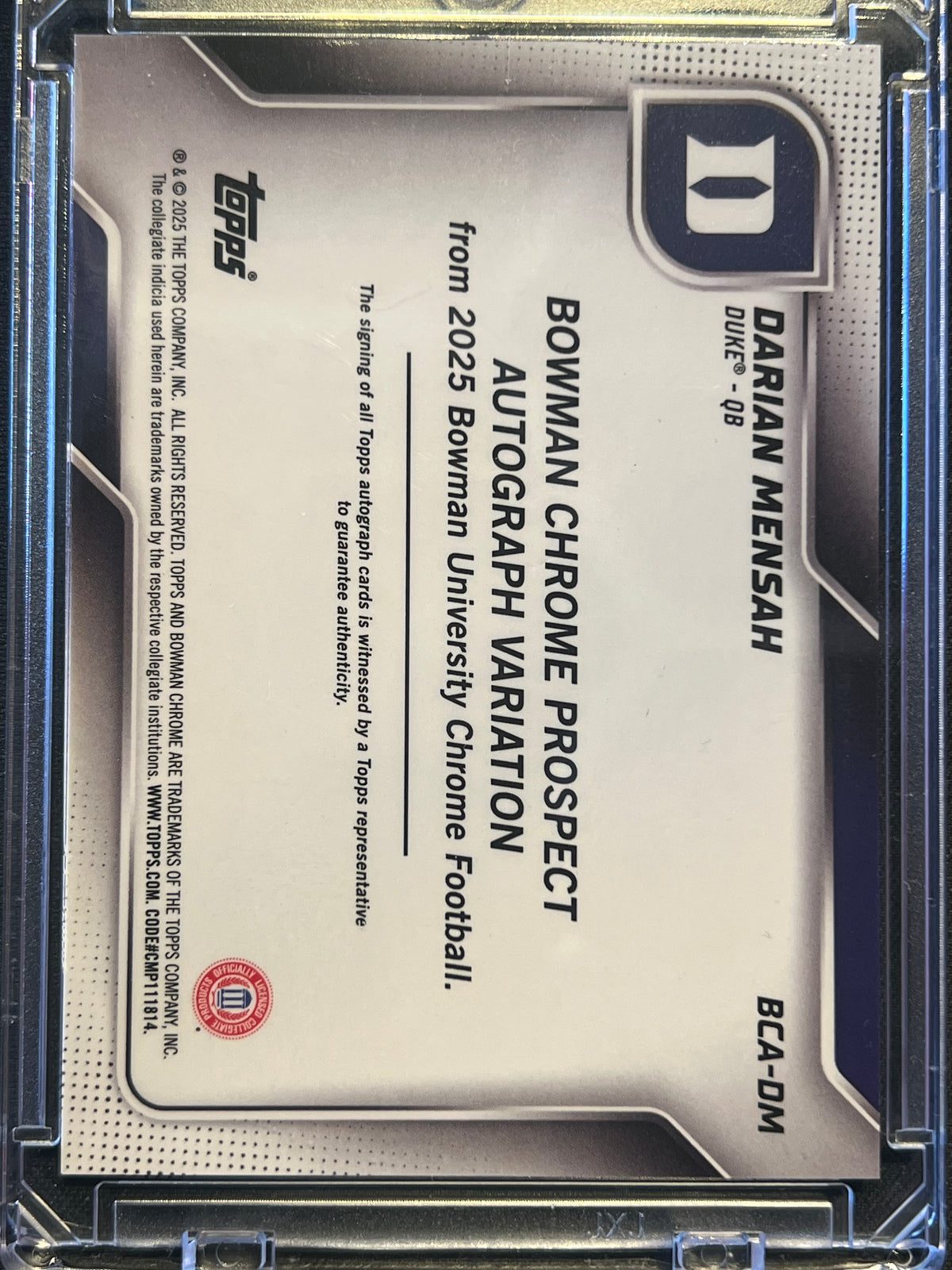 2025 Bowman Chrome University Darian Mensah Prospect Auto #BCA-DM Duke