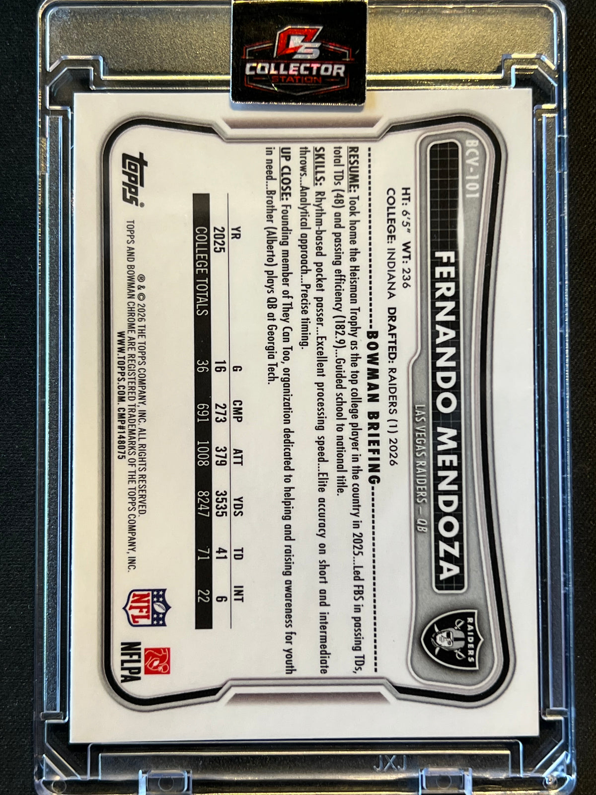 2026 Bowman Football Fernando Mendoza Speckle Refractor #BCV-101