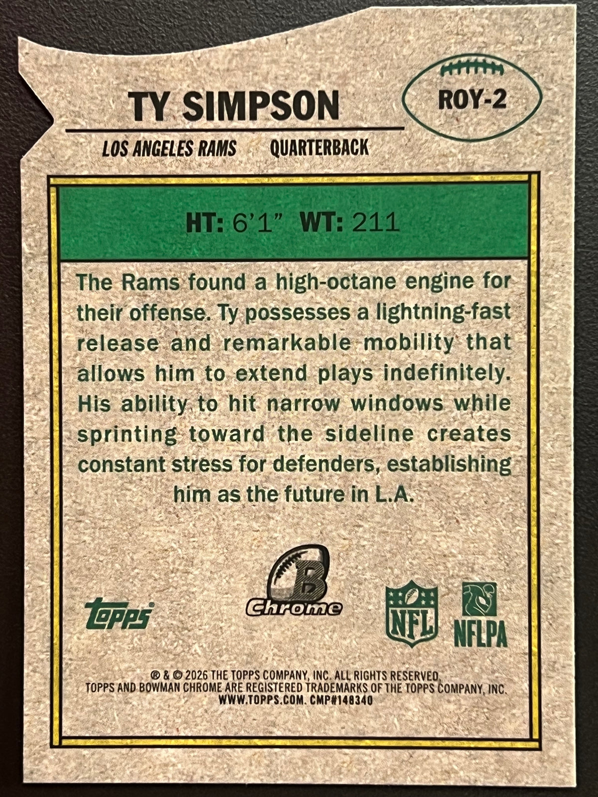 2026 Topps Bowman Football Rookie of the Year Favorites Ty Simpson #ROY-2 Rookie