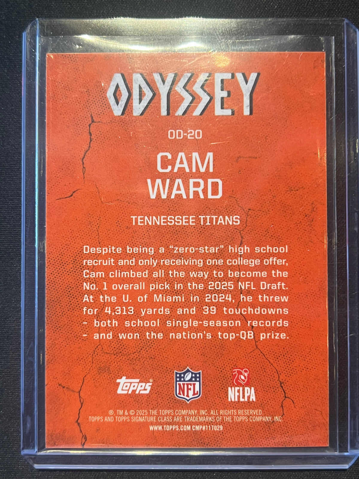 2025 Topps Signature Class Cam Ward Rookie Odyssey SSP #OD-20 Titans