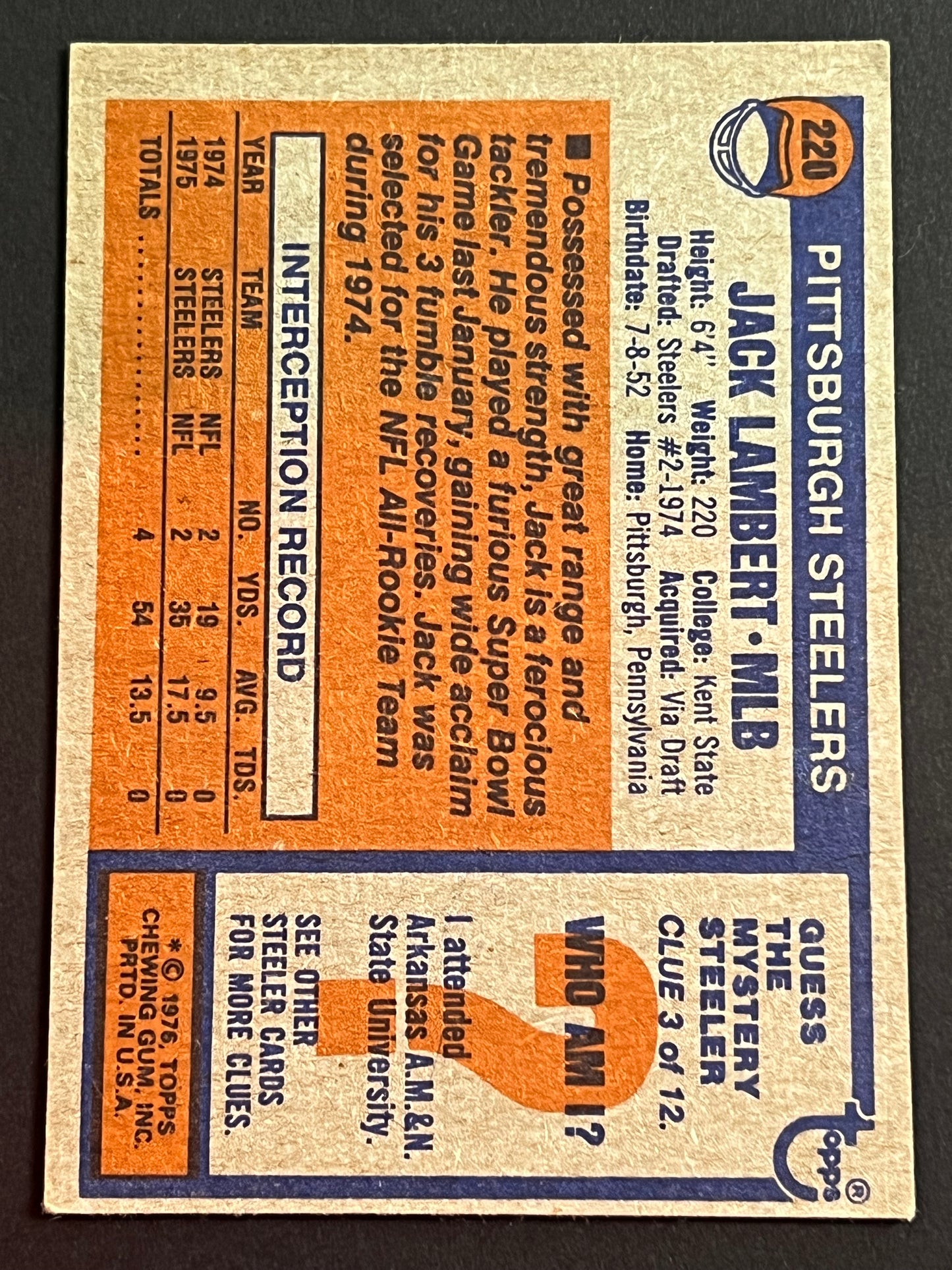 1976 Topps Jack Lambert #220 RC