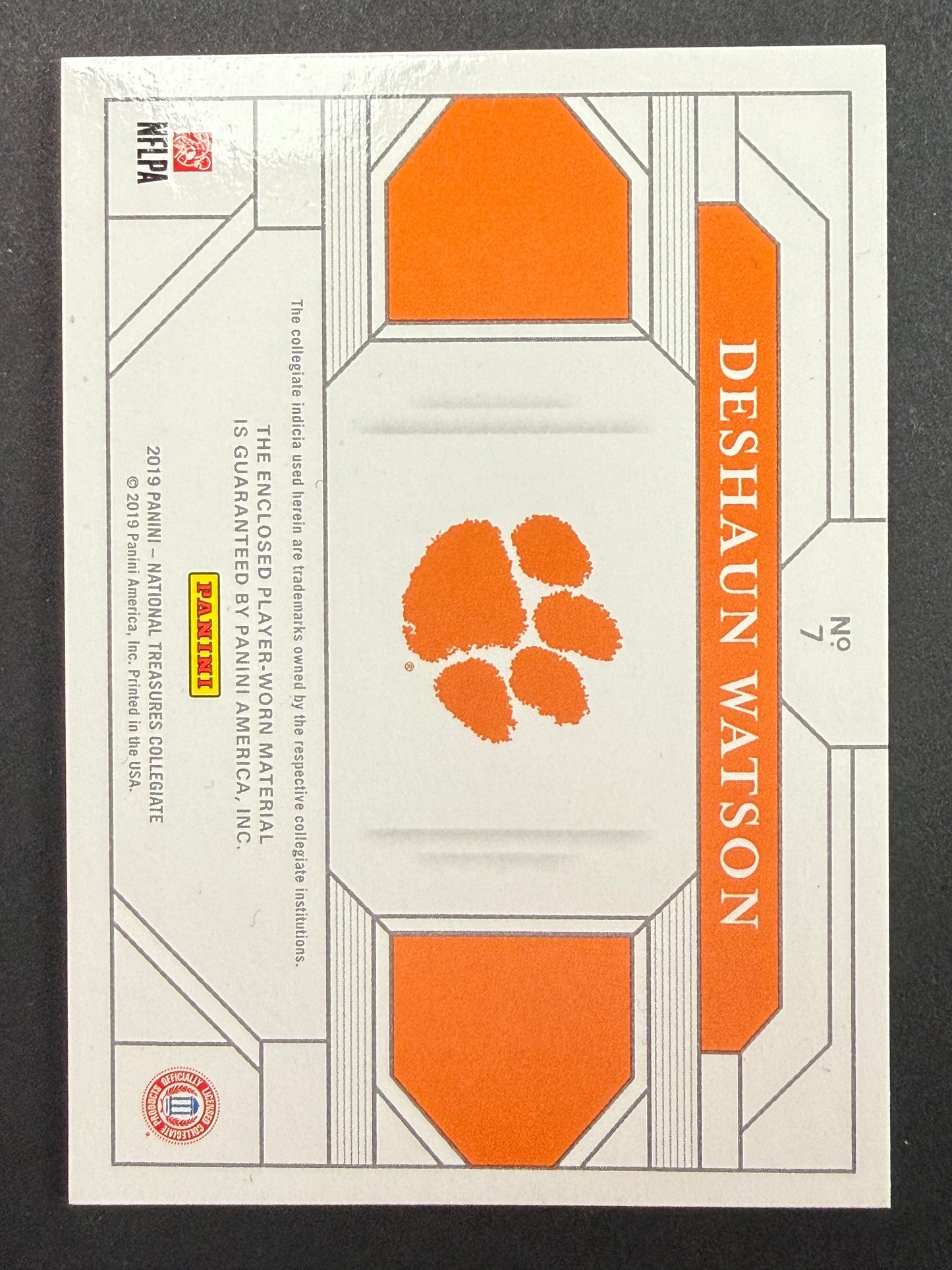 2019 Panini National Treasures Collegiate Silhouettes Deshaun Watson #7 35/99 (MEM)