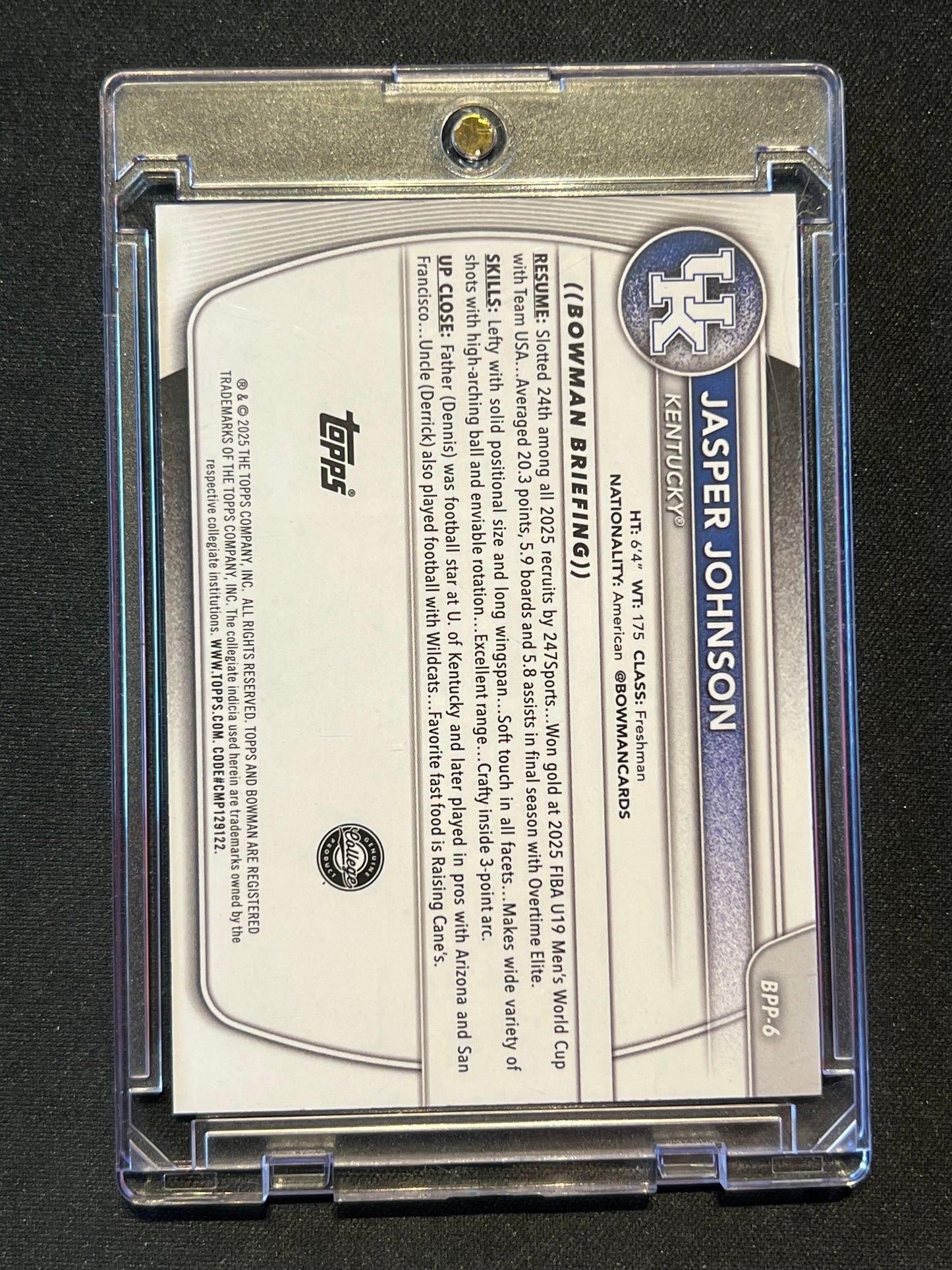 2025-26 Topps Bowman University Jasper Johnson 1st Red Foil 2/5 Number Match #CG47