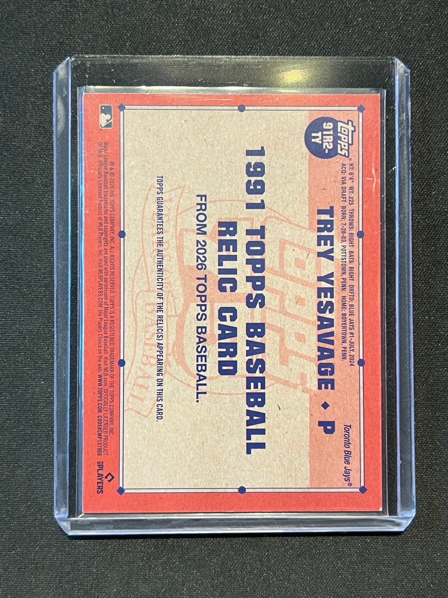 2026 Topps Series 2 Trey Yesavage 1991 Relic Blue 050/150 #91R2-TY RC