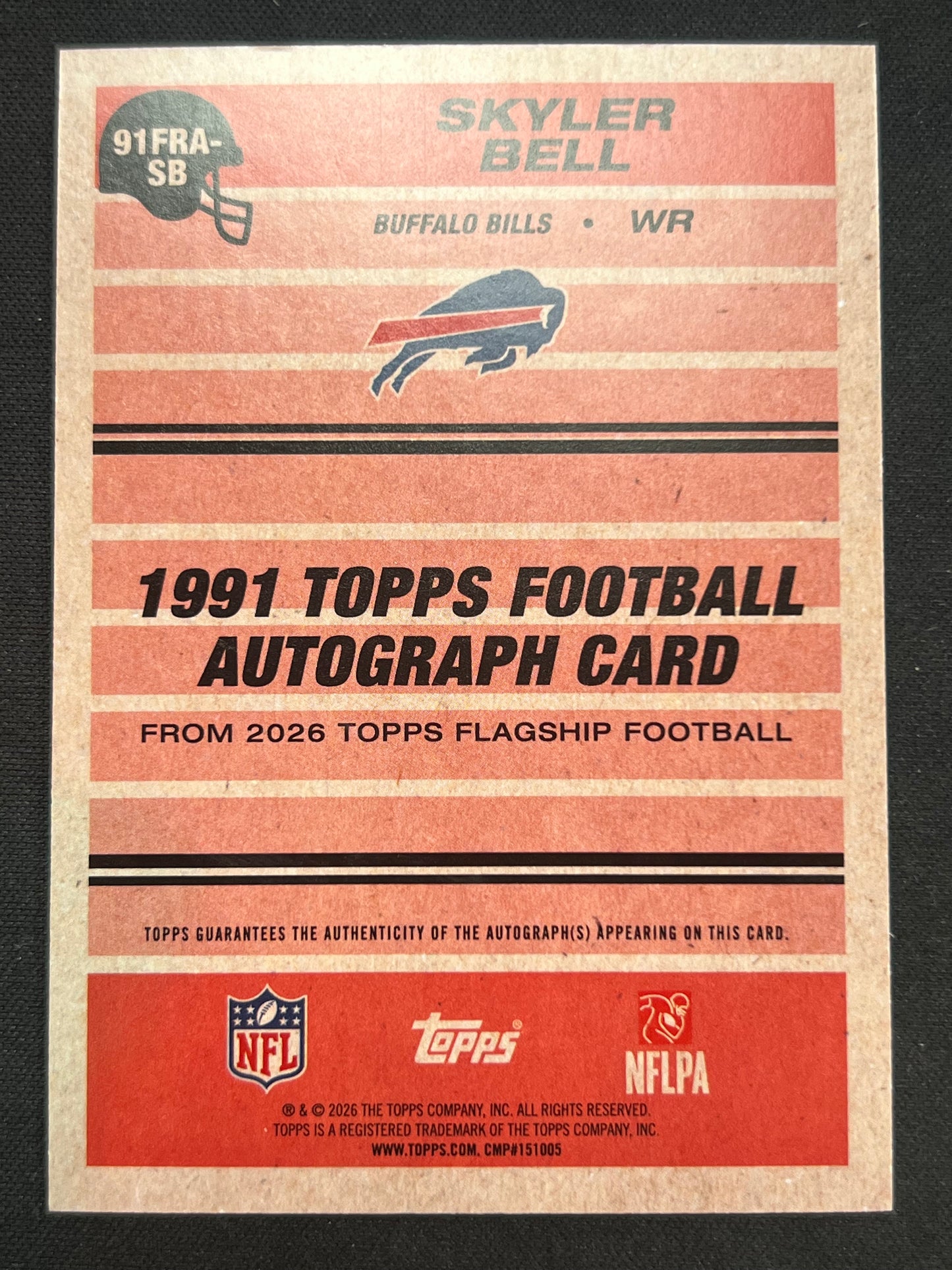 2026 Topps Football Skyler Bell 1991 True Black Auto RC 01/10 #91FRA-SB Bills Rookie FIRST ON PRINT