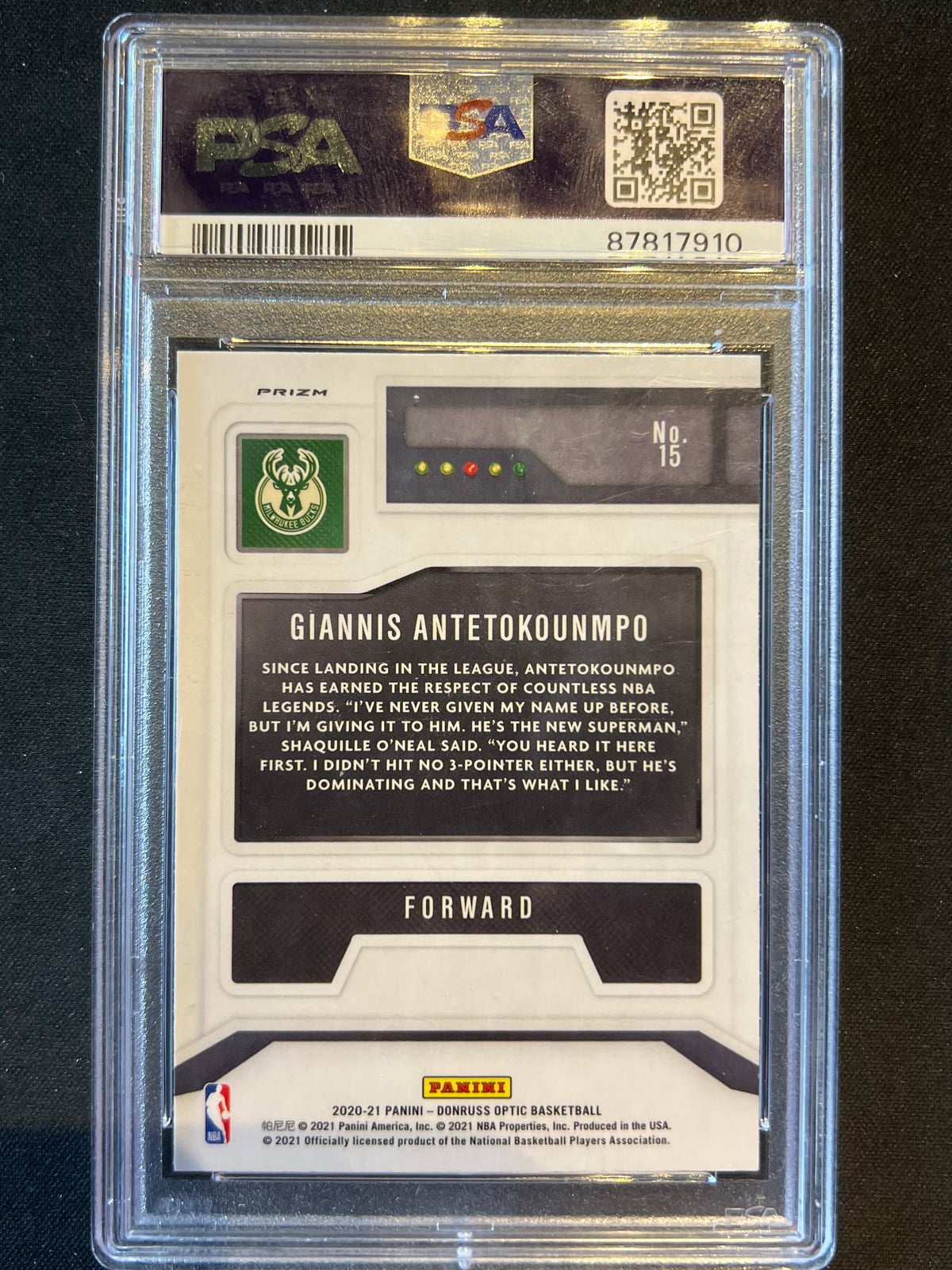 2020 Donruss Optic T-Minus 3 2 1 Purple Prizm Giannis Antetokounmpo PSA 9
