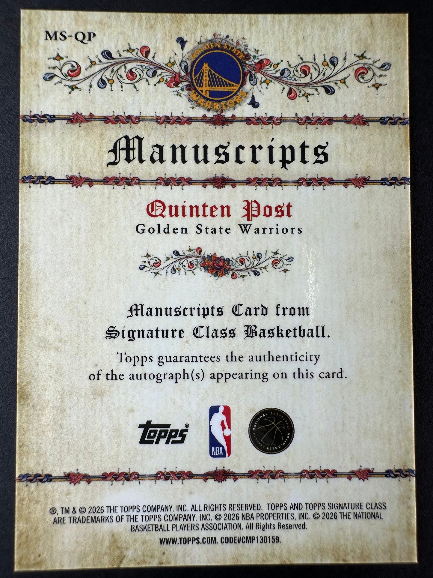 2025-2026 Topps Signature Class Basketball Quinten Post Manuscripts Auto
