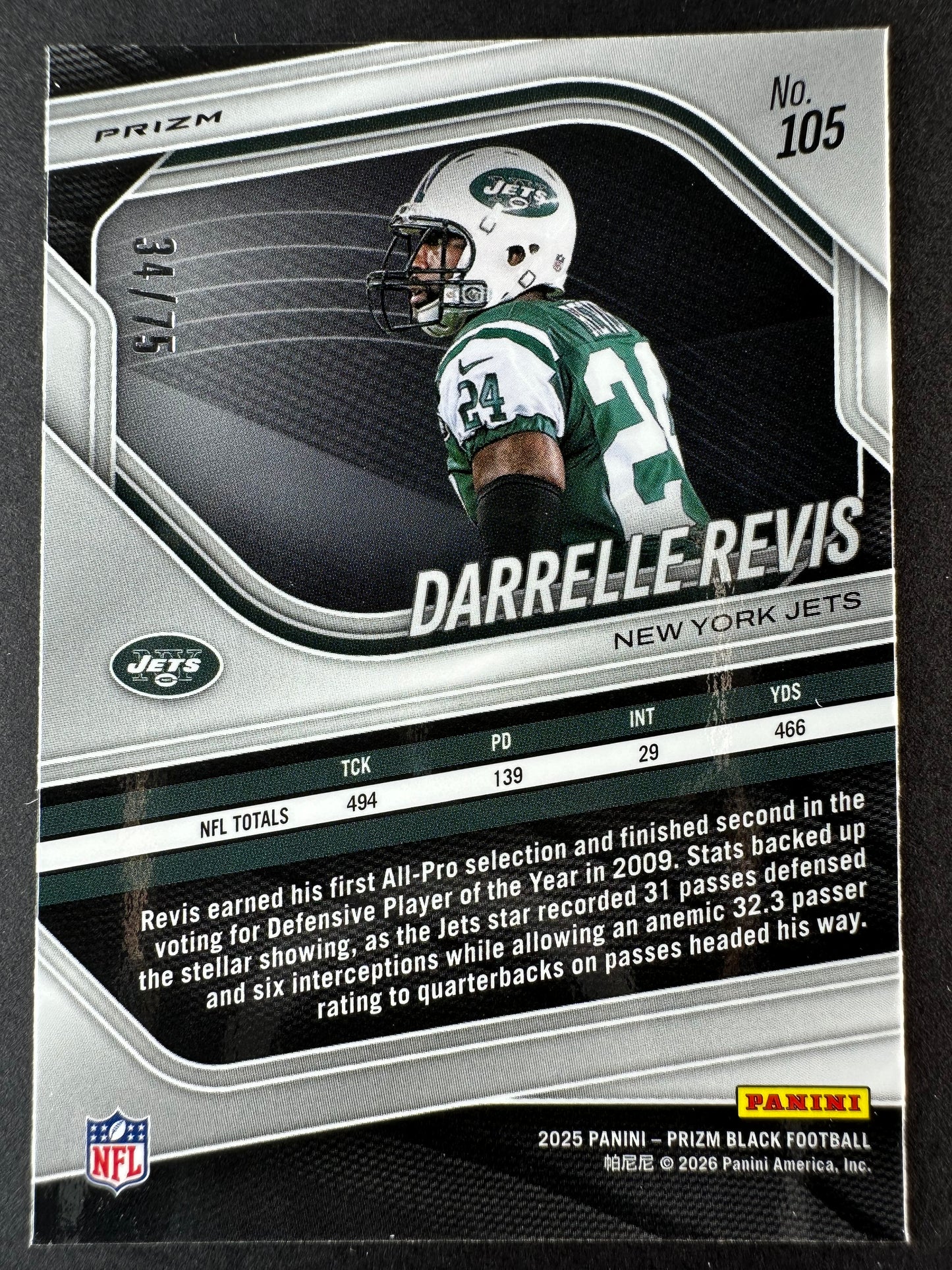 2025 Prizm Black Darrelle Revis Red Checkered /75