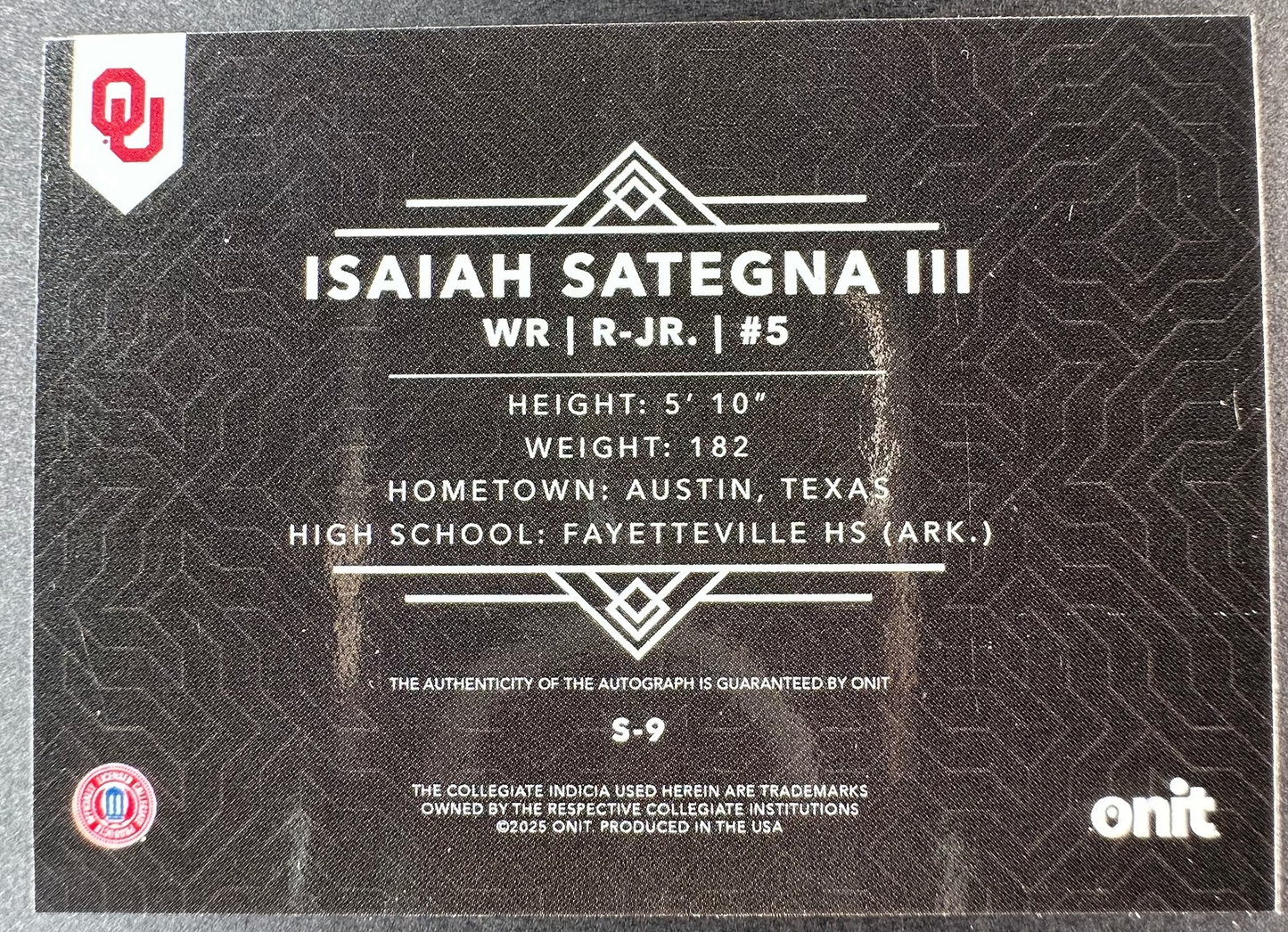 2026 Onit Black Isaiah Sategna III Auto /99