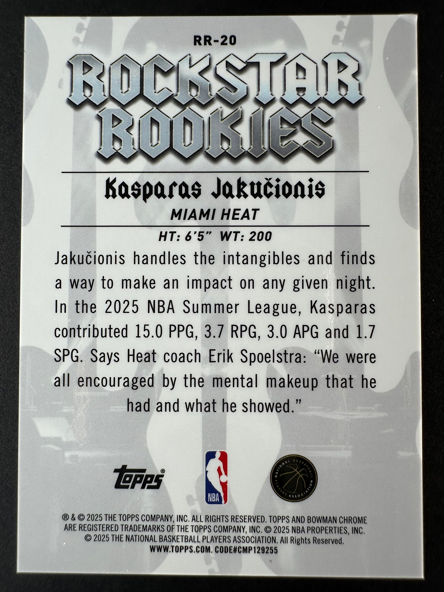 2025-26 Bowmen Chrome Kasparas Jakucioni Rockstar Rookies Auqa /125