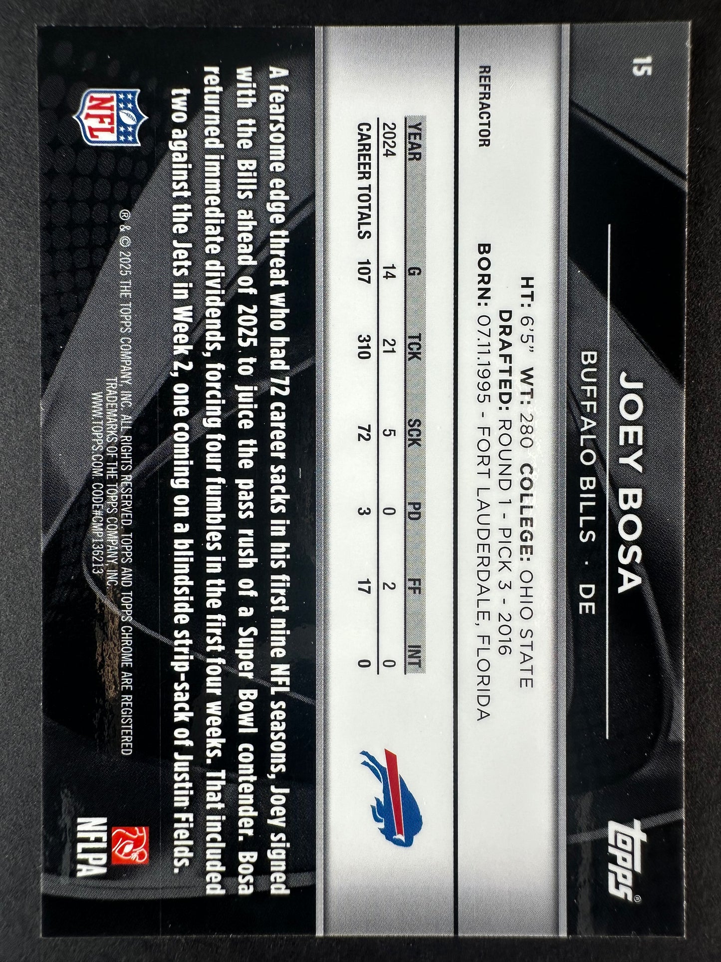 2025-26 Topps Chrome Black Football Joey Bosa Refractor /299