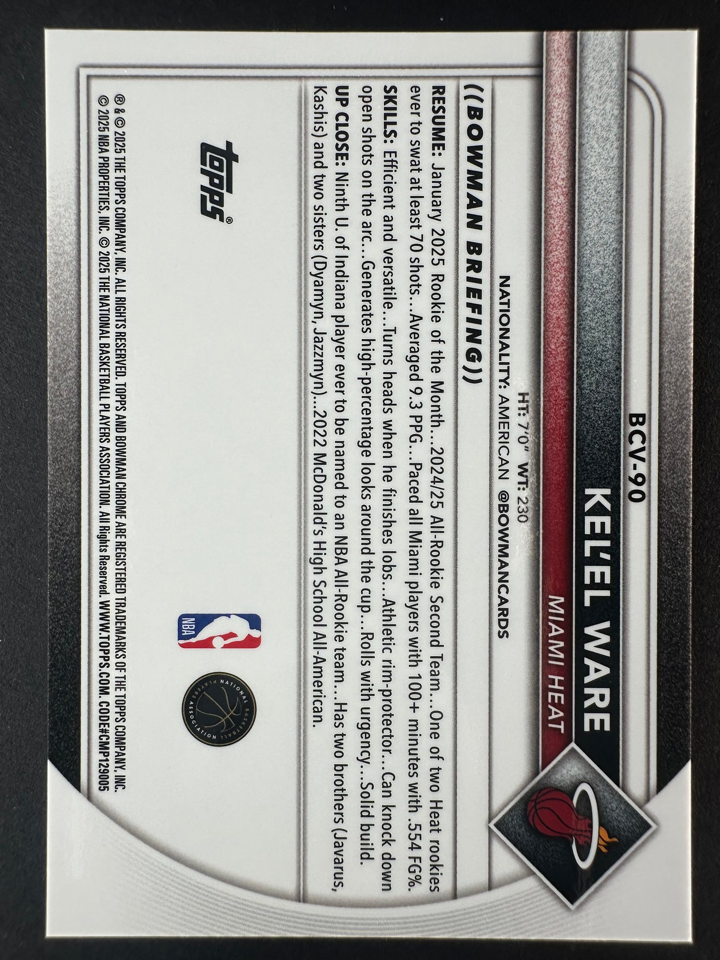2025-26 Bowmen Chrome Kel'El Ware Gold Shimmer /50