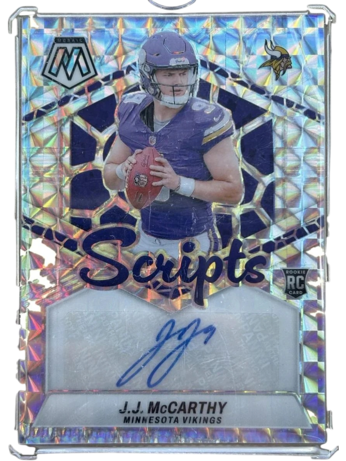 Panini 2024 Mosaic Scripts J.J. McCARTHY RC Autograph (Crimp Error Bottom Left)