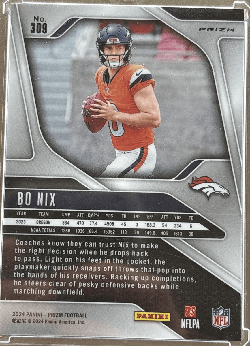 Panini 2024 Prizm Bo Nix #309 Green Prizm RC