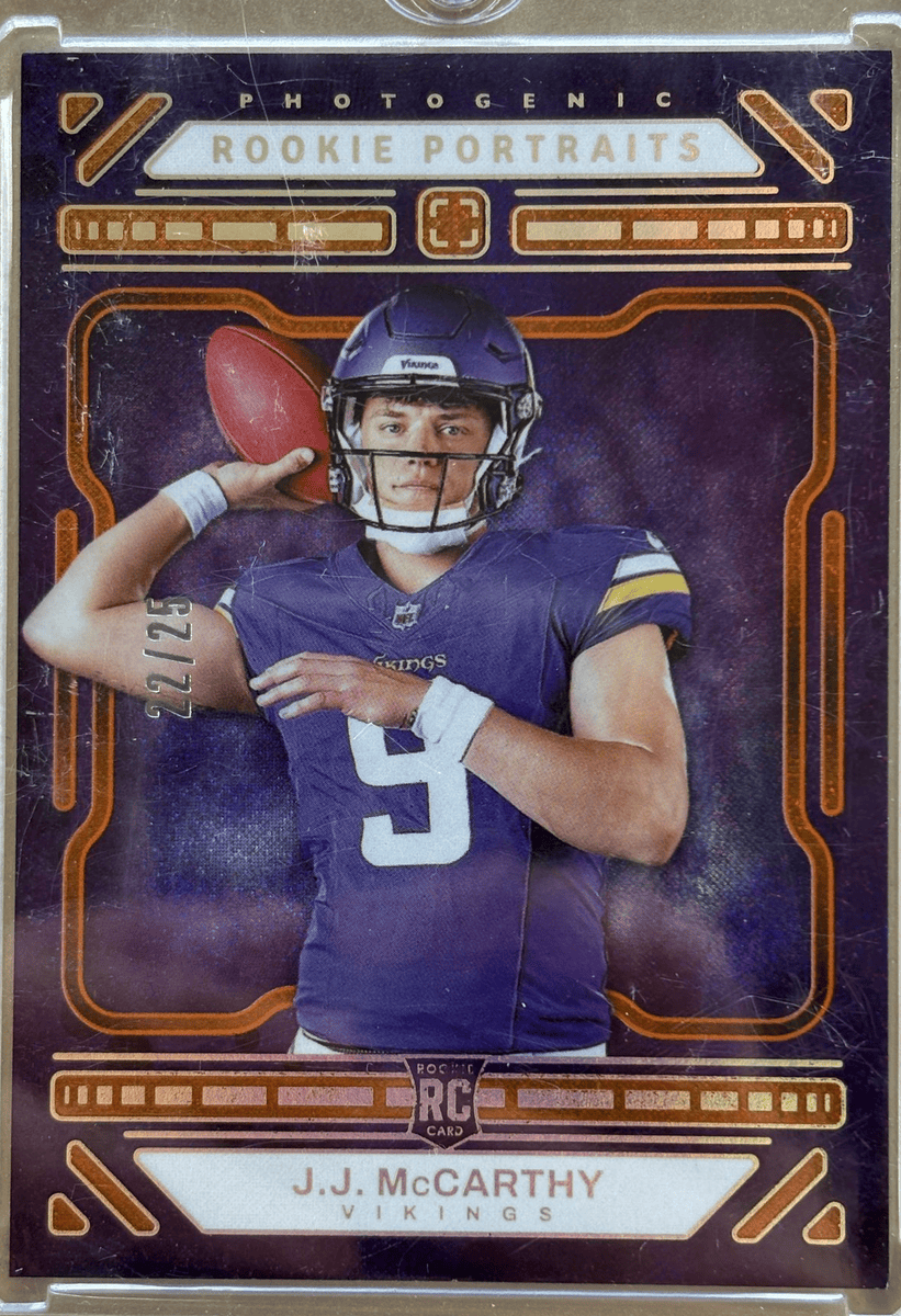 Panini 2024 Photogenic Rookie Portraits J.J. McCarthy #152 Orange /25 RC